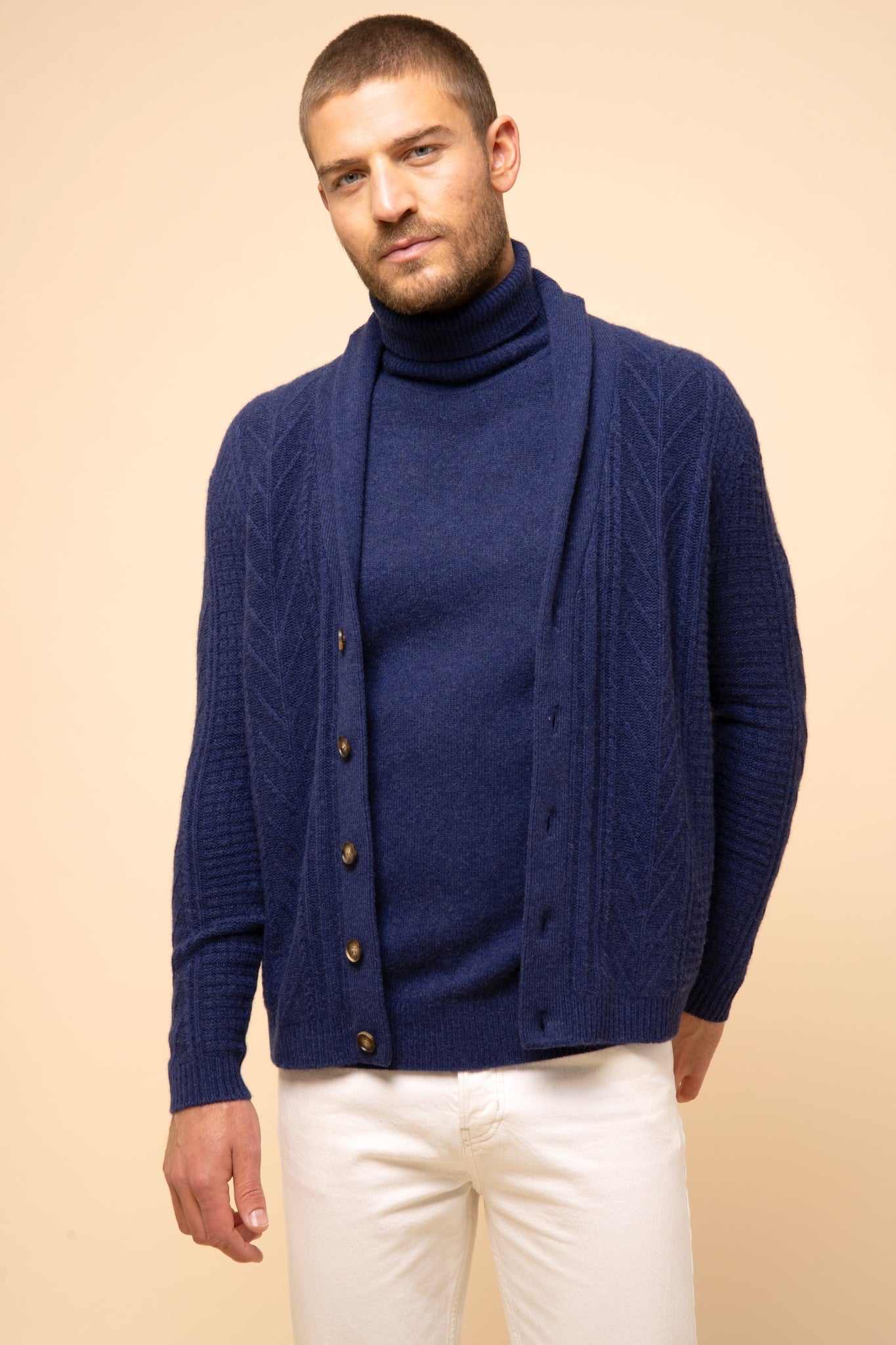 GARMA veste col châle bleu nuit