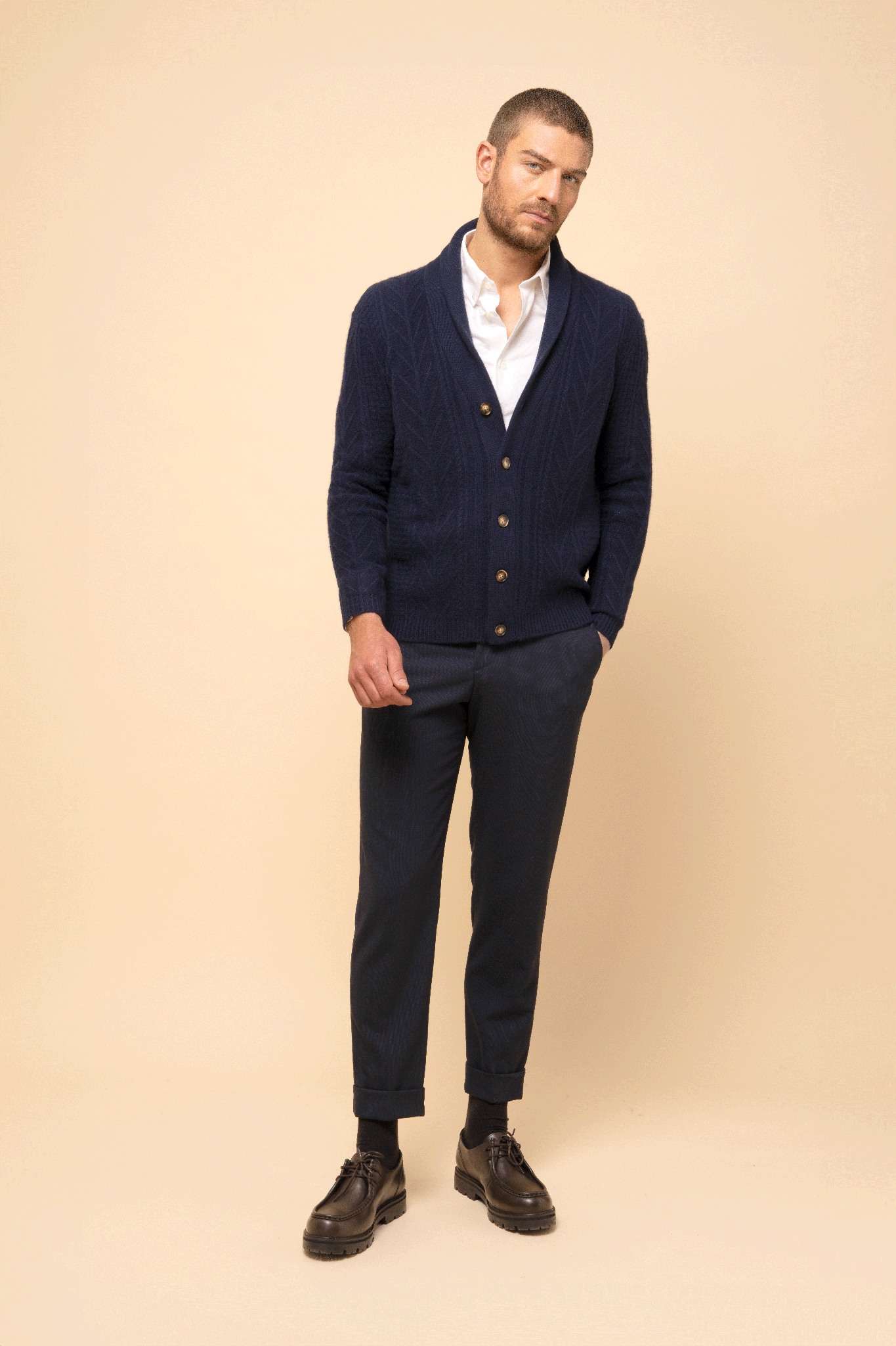 GARMA veste col châle navy