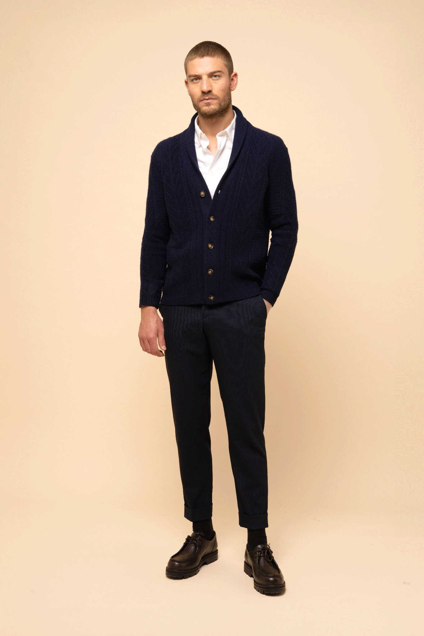 GARMA veste col châle navy