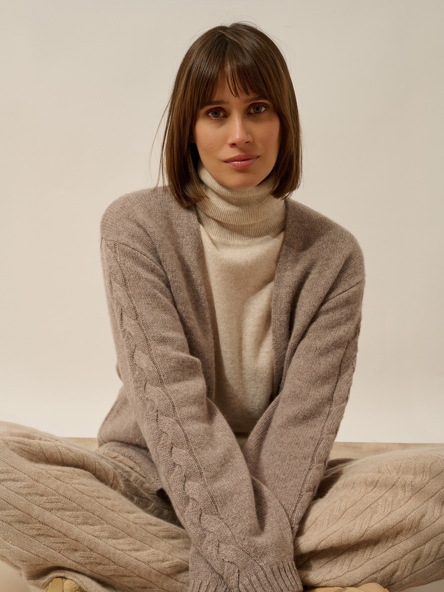 Genevieve V-neck cardigan, 6-ply heathered caribou