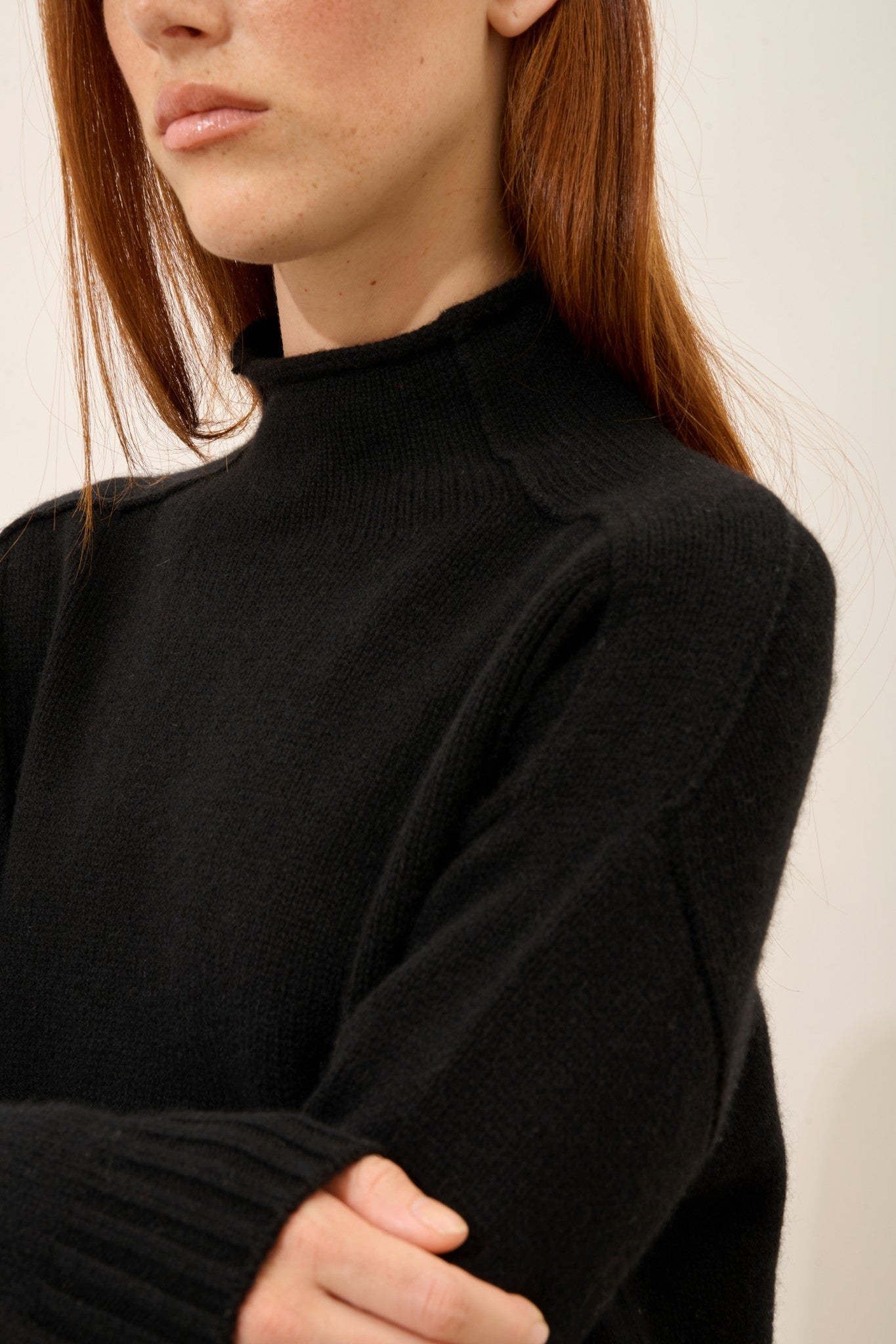 glaciela pull col montant 4 fils noir 100% cachemire