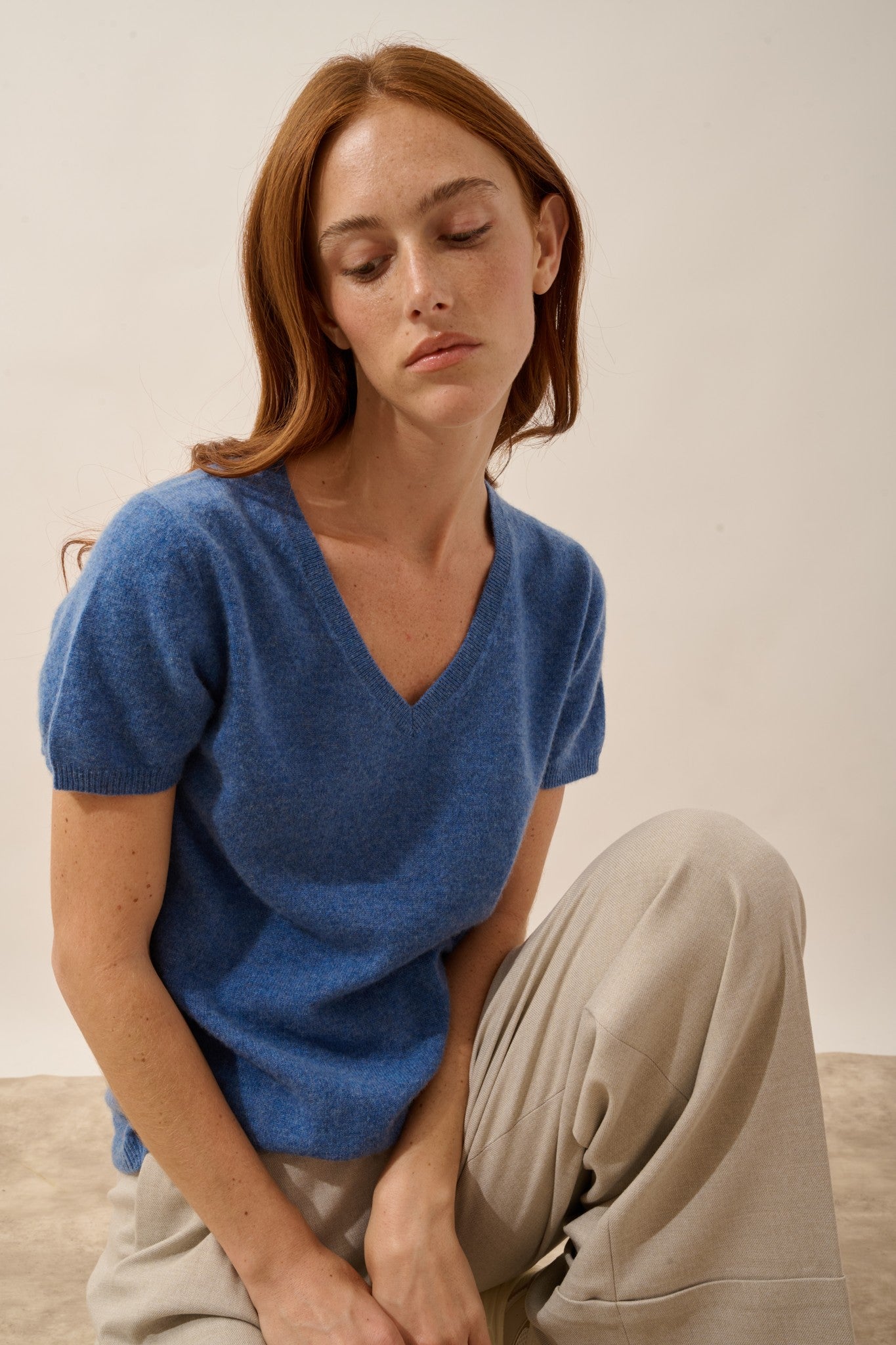 glamis t-shirt col v bleu denim