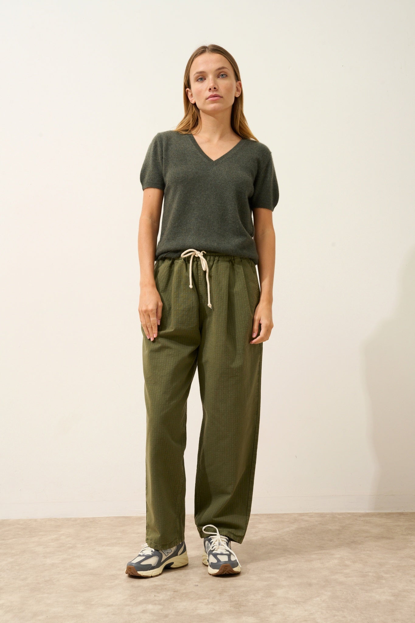 GLAMIS t-shirt col v kaki chiné