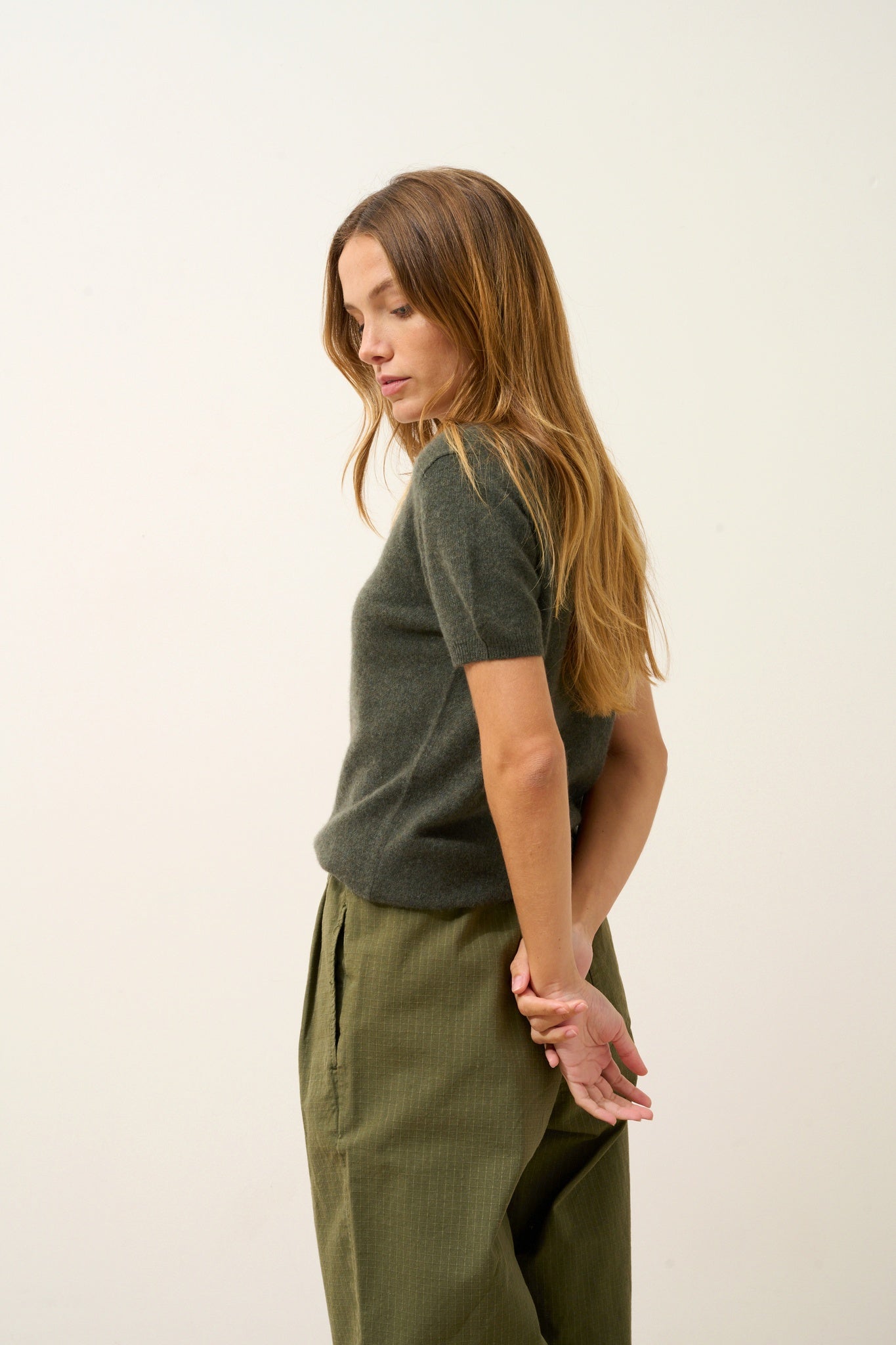 GLAMIS t-shirt col v kaki chiné