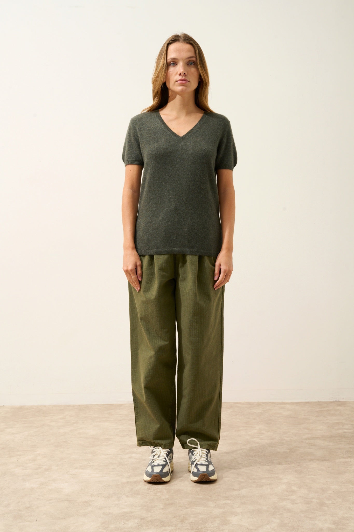 GLAMIS t-shirt col v kaki chiné