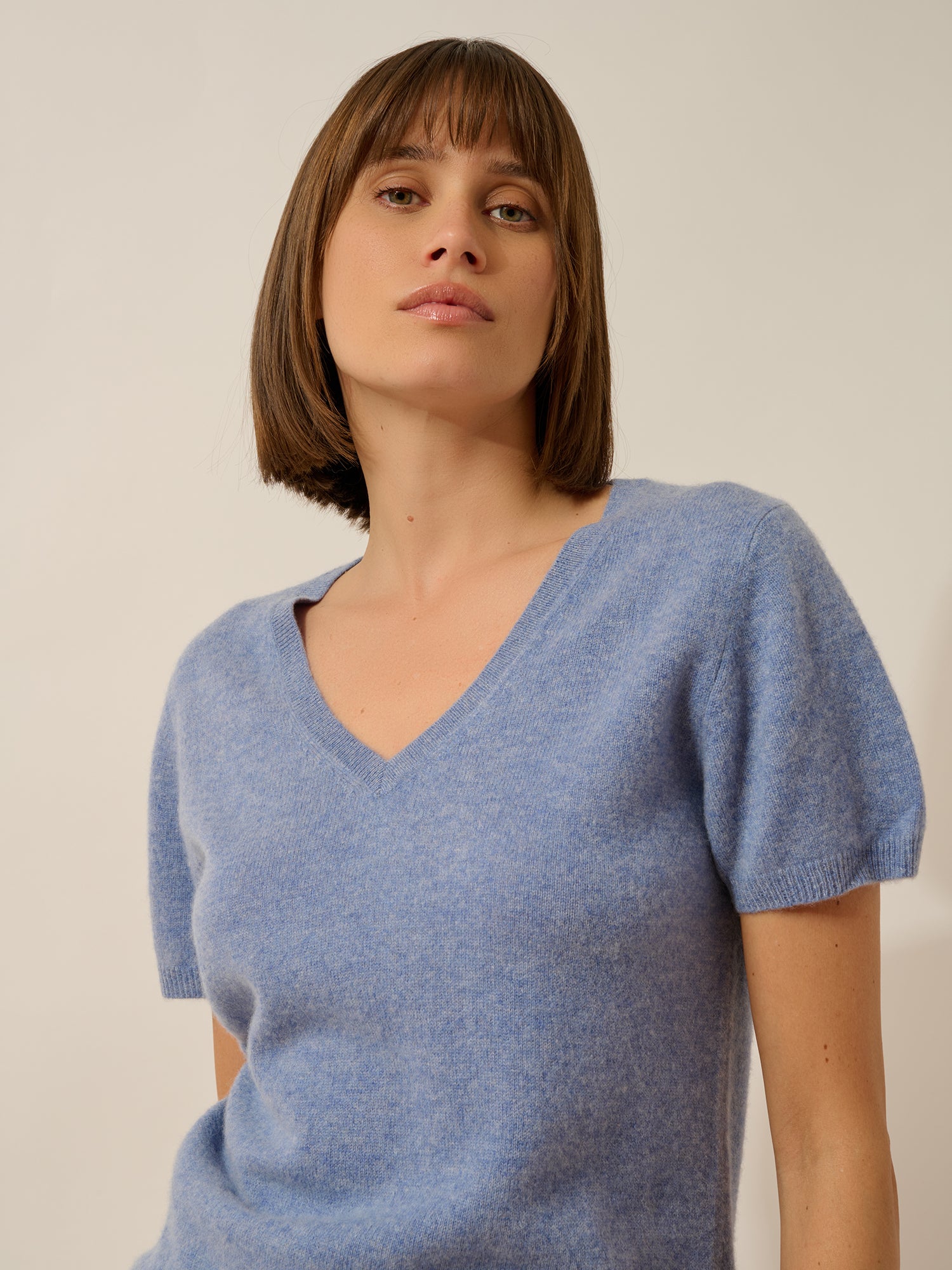 GLAMIS t-shirt col v sky chiné