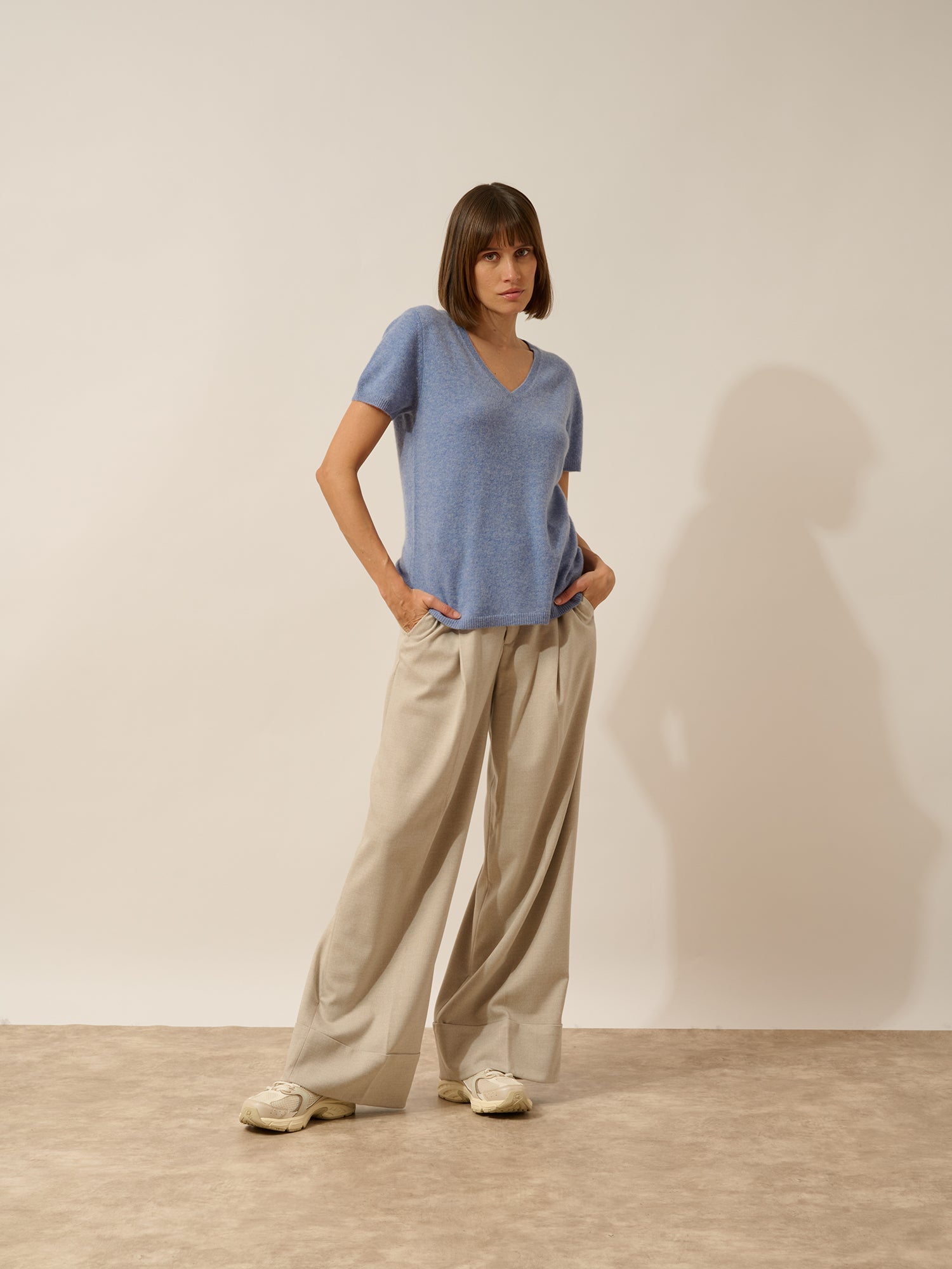 GLAMIS t-shirt col v sky chiné