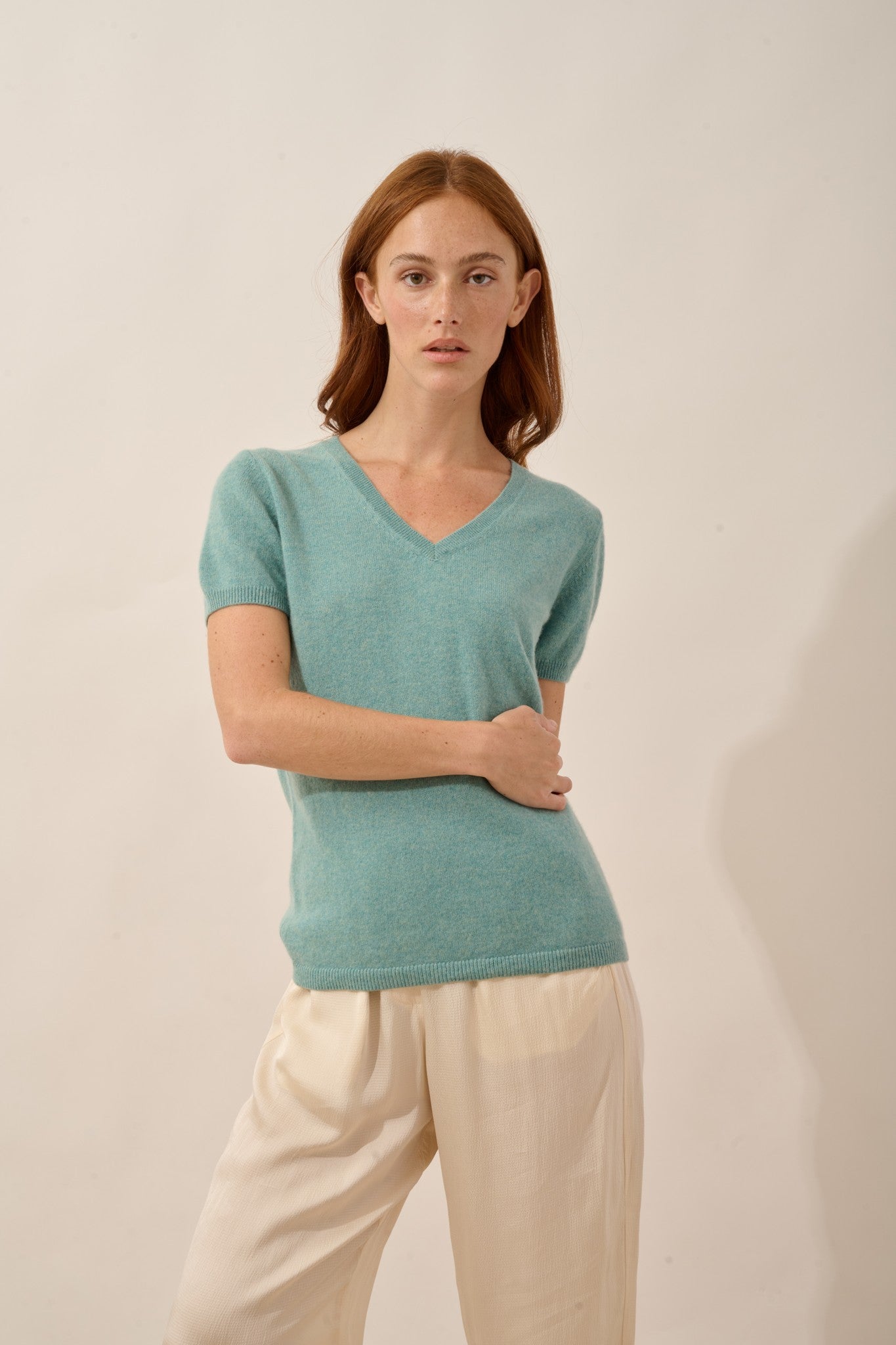 glamis t-shirt col v vert chiné