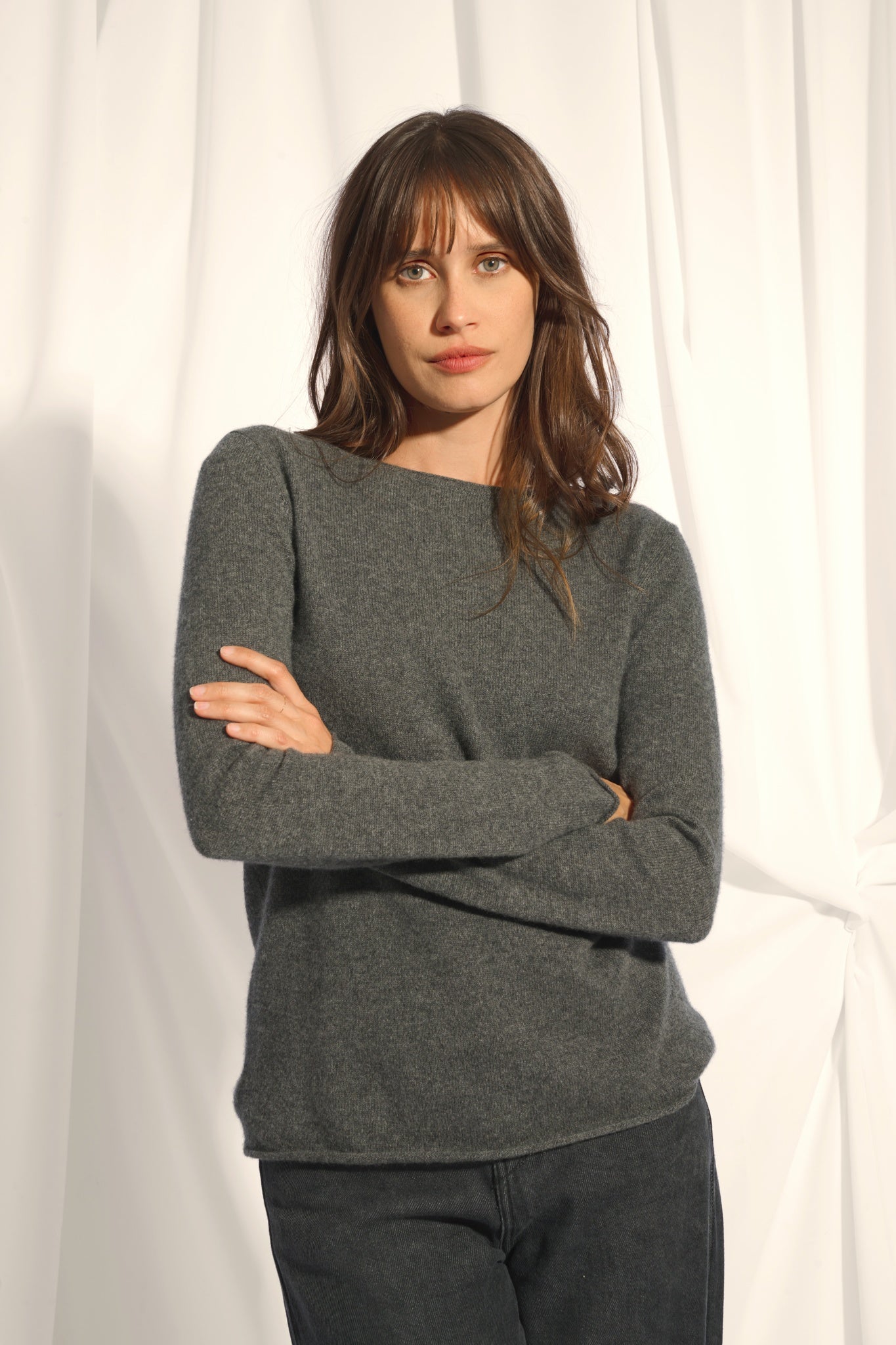 GRACE pull col bateau anthracite chiné