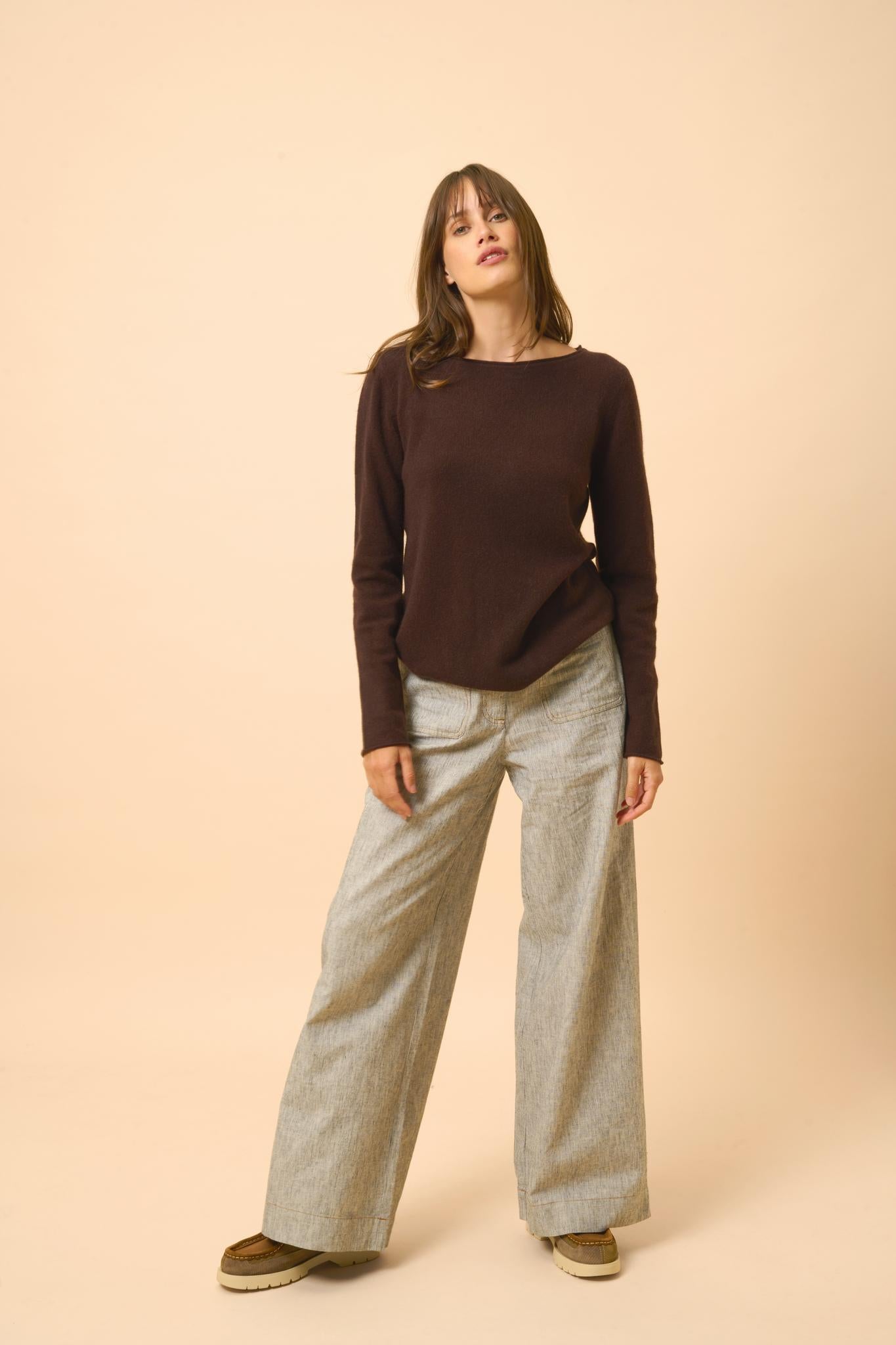 GRACE pull col bateau choco