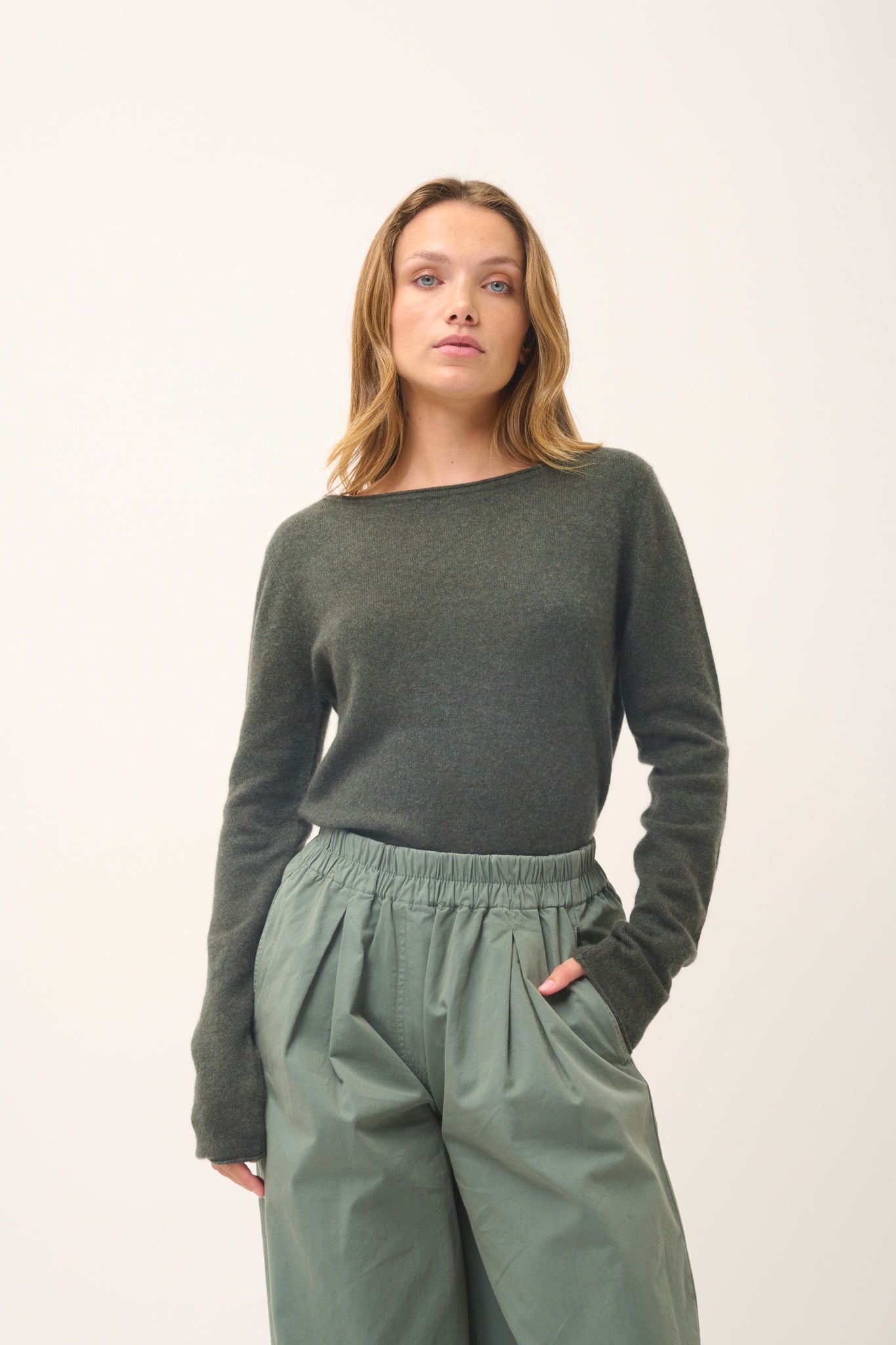 GRACE pull col bateau kaki chiné