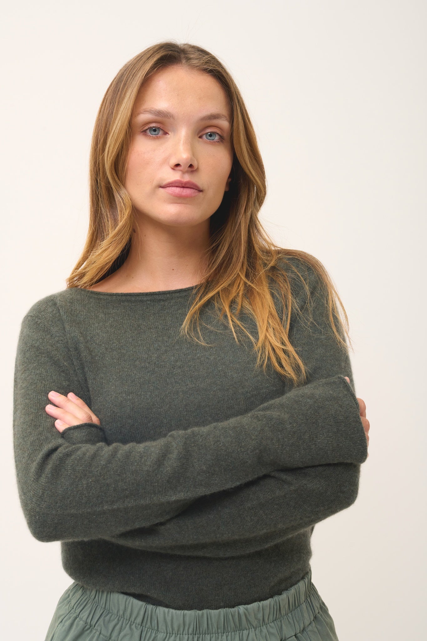 GRACE pull col bateau kaki chiné