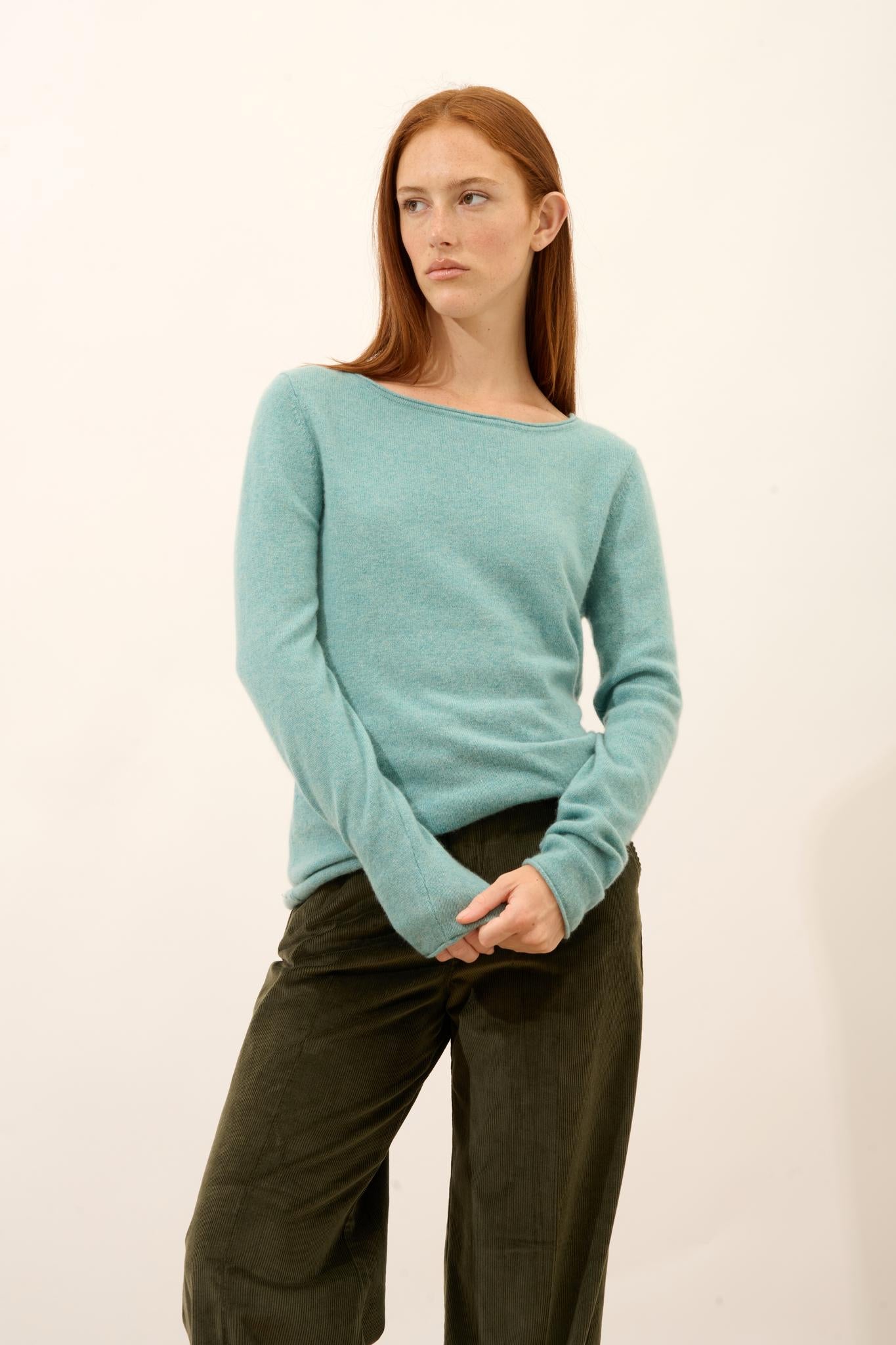 GRACE mottled green boat-neck sweater