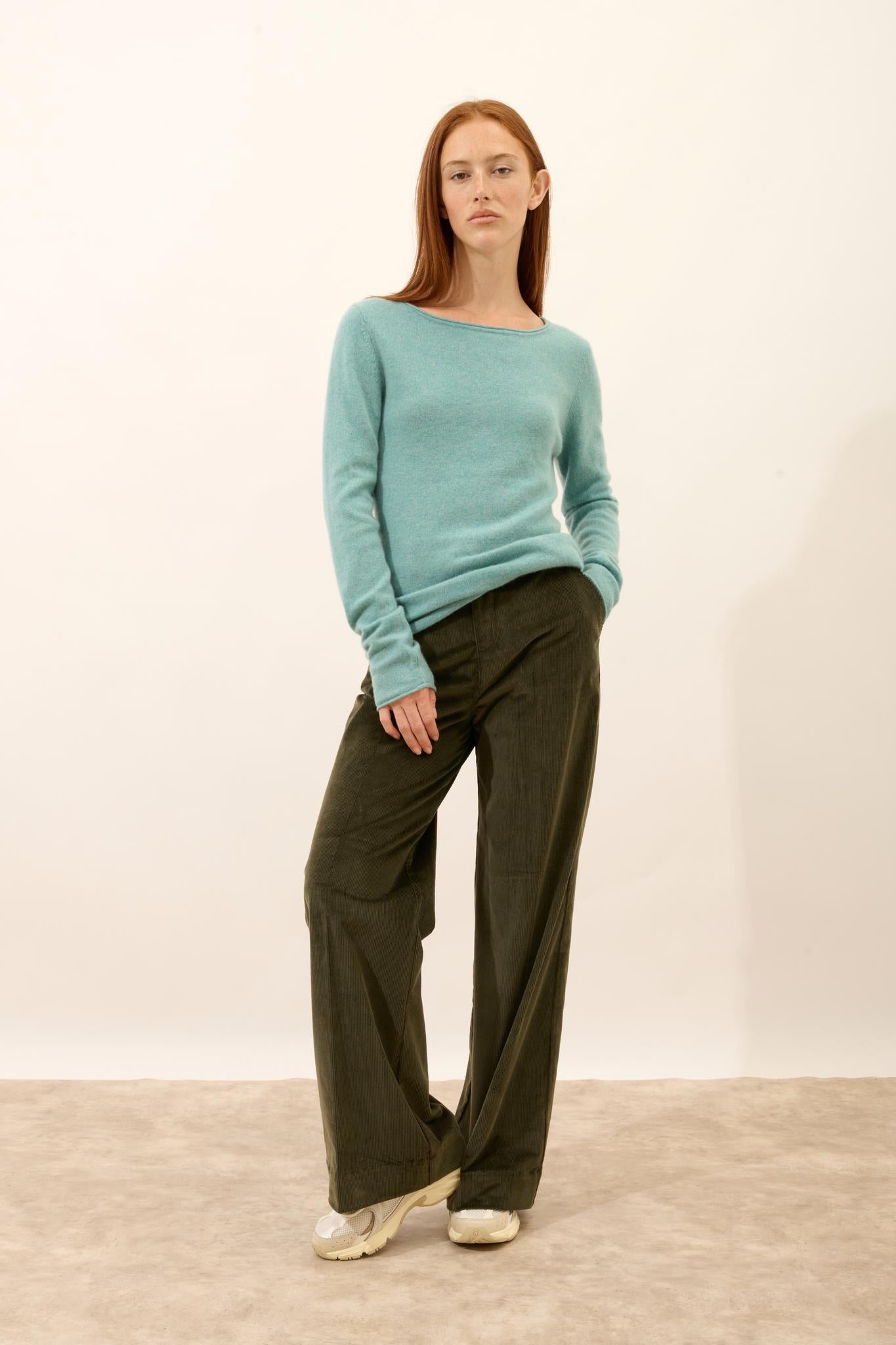 GRACE mottled green boat-neck sweater