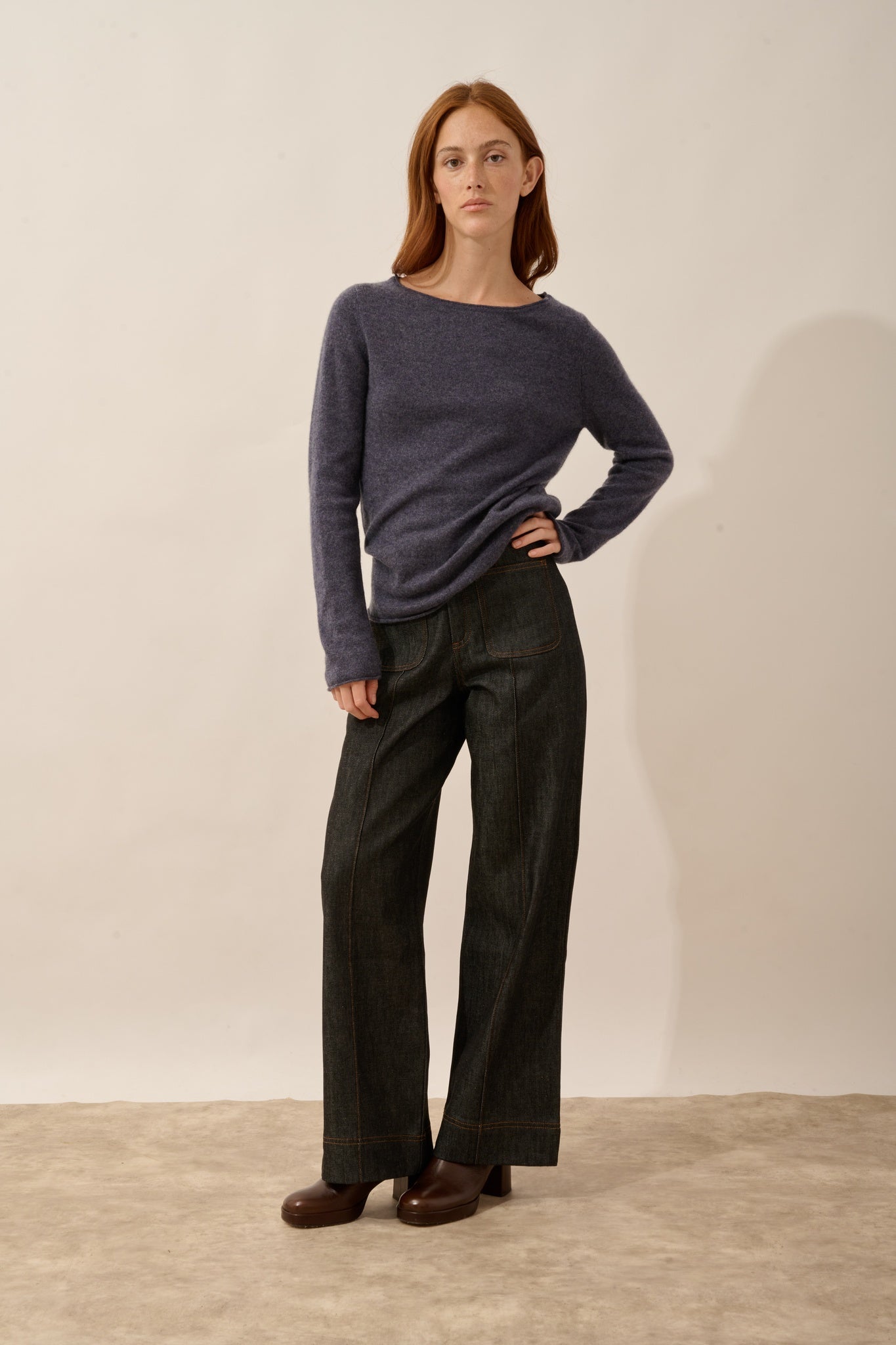 GRACE pull col bateau violet gris chiné