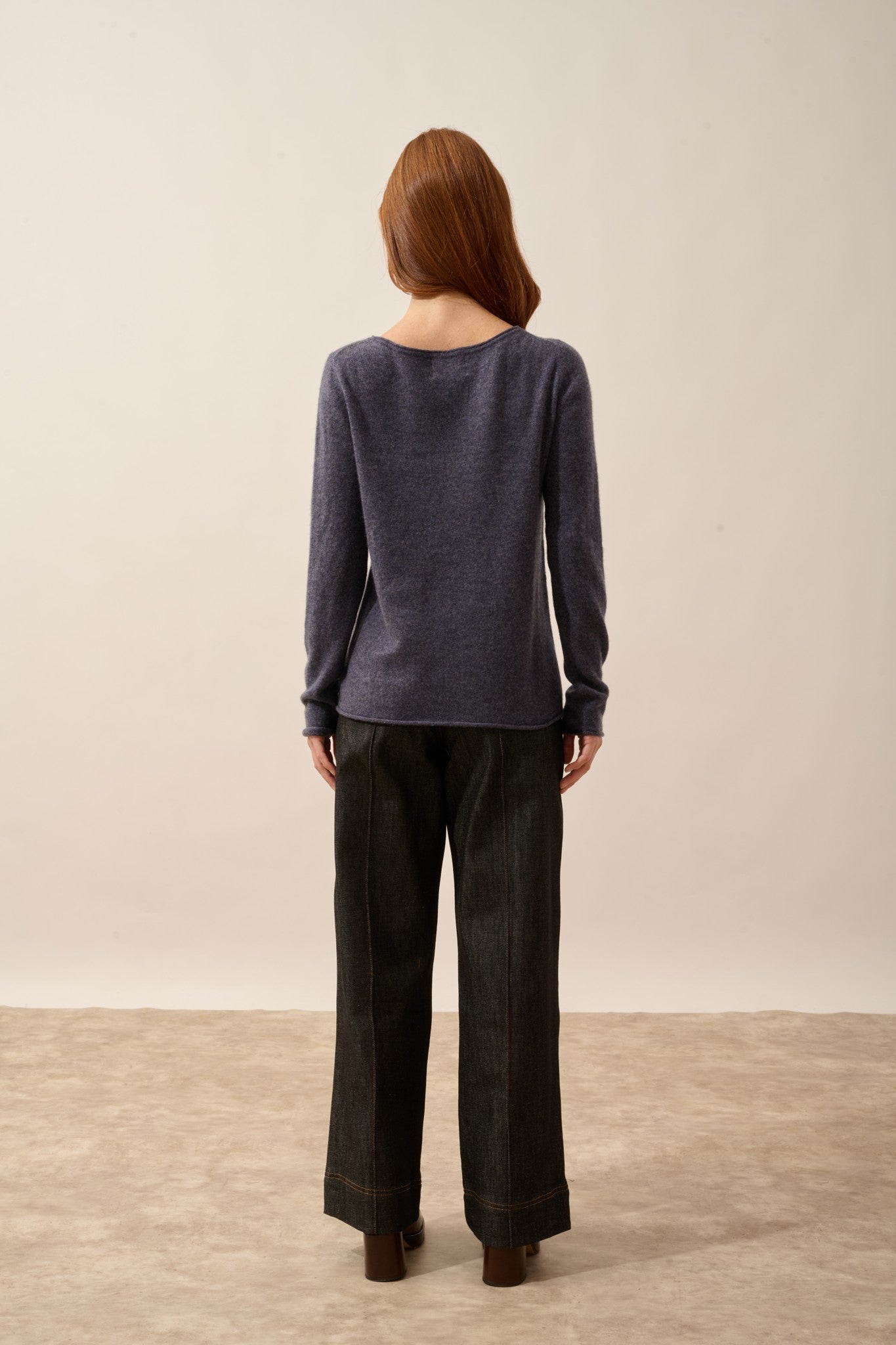 grace pull col bateau violet gris chiné 100% cachemire