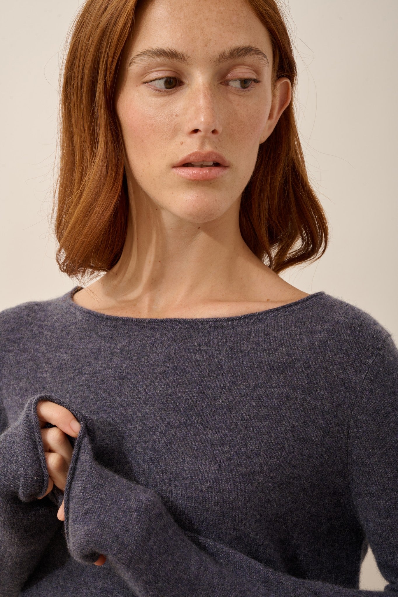 grace pull col bateau violet gris chiné 100% cachemire