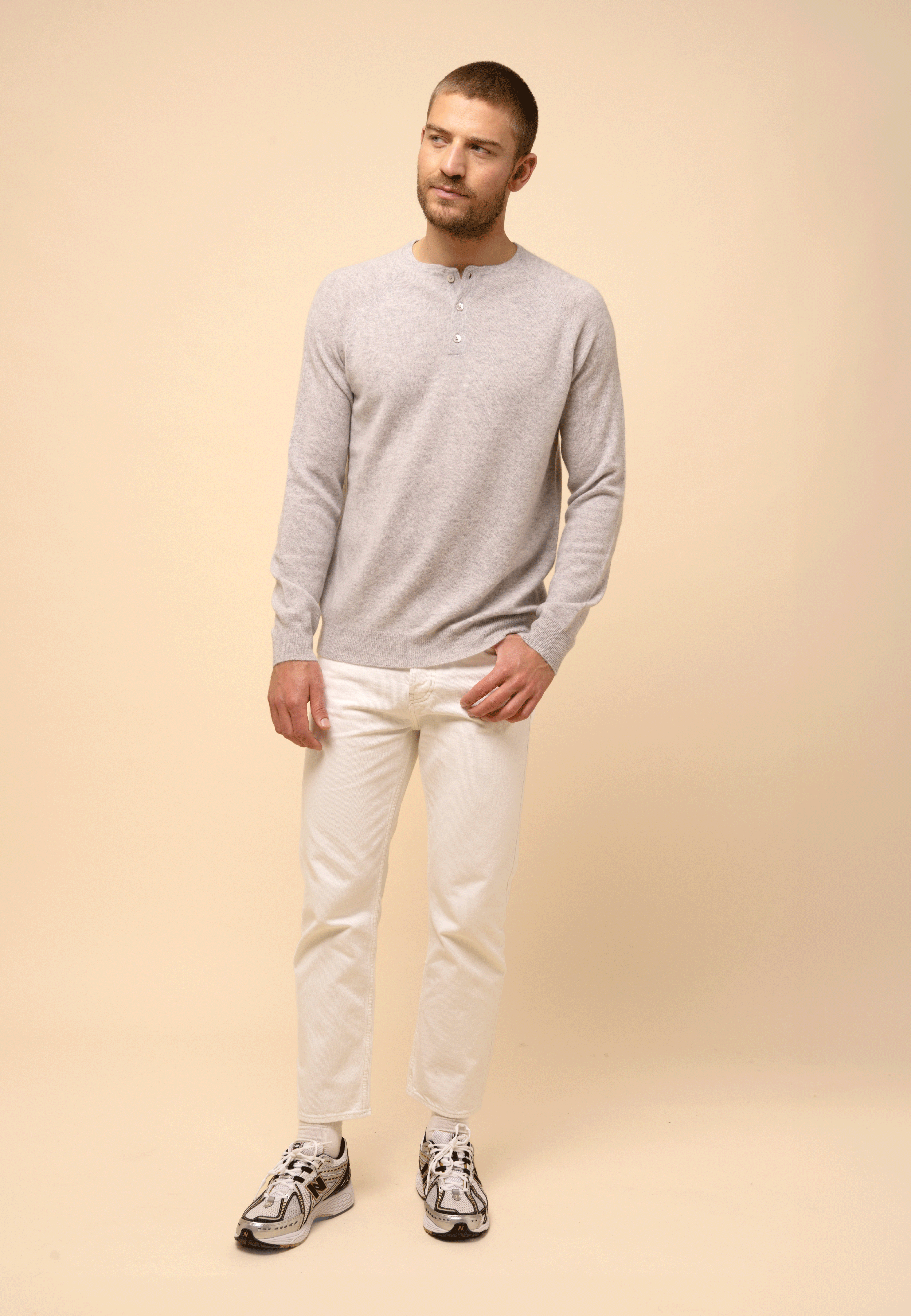 GUZMAN pull col tunisien gris clair chiné