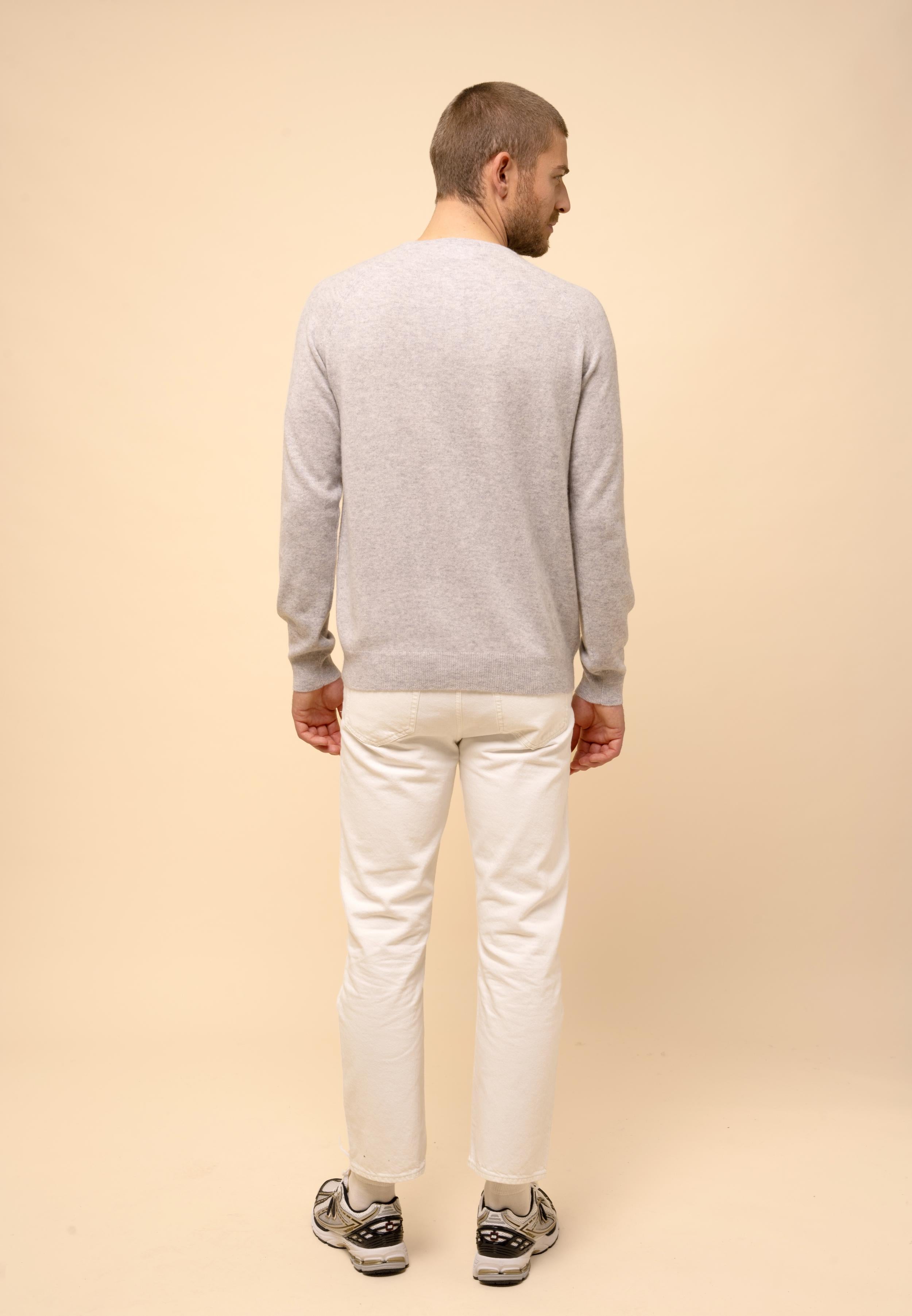 GUZMAN pull col tunisien gris clair chiné
