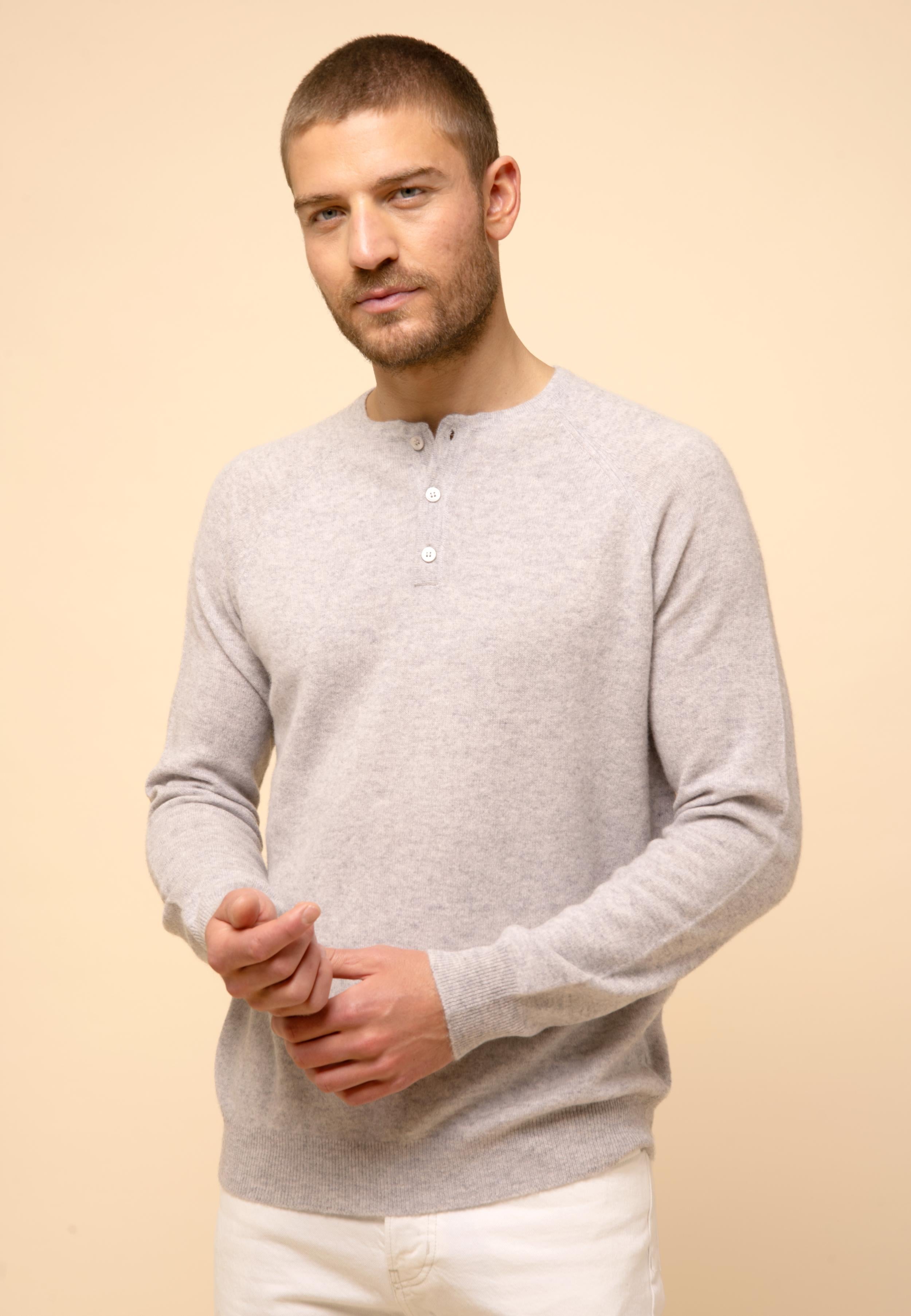 GUZMAN pull col tunisien gris clair chiné