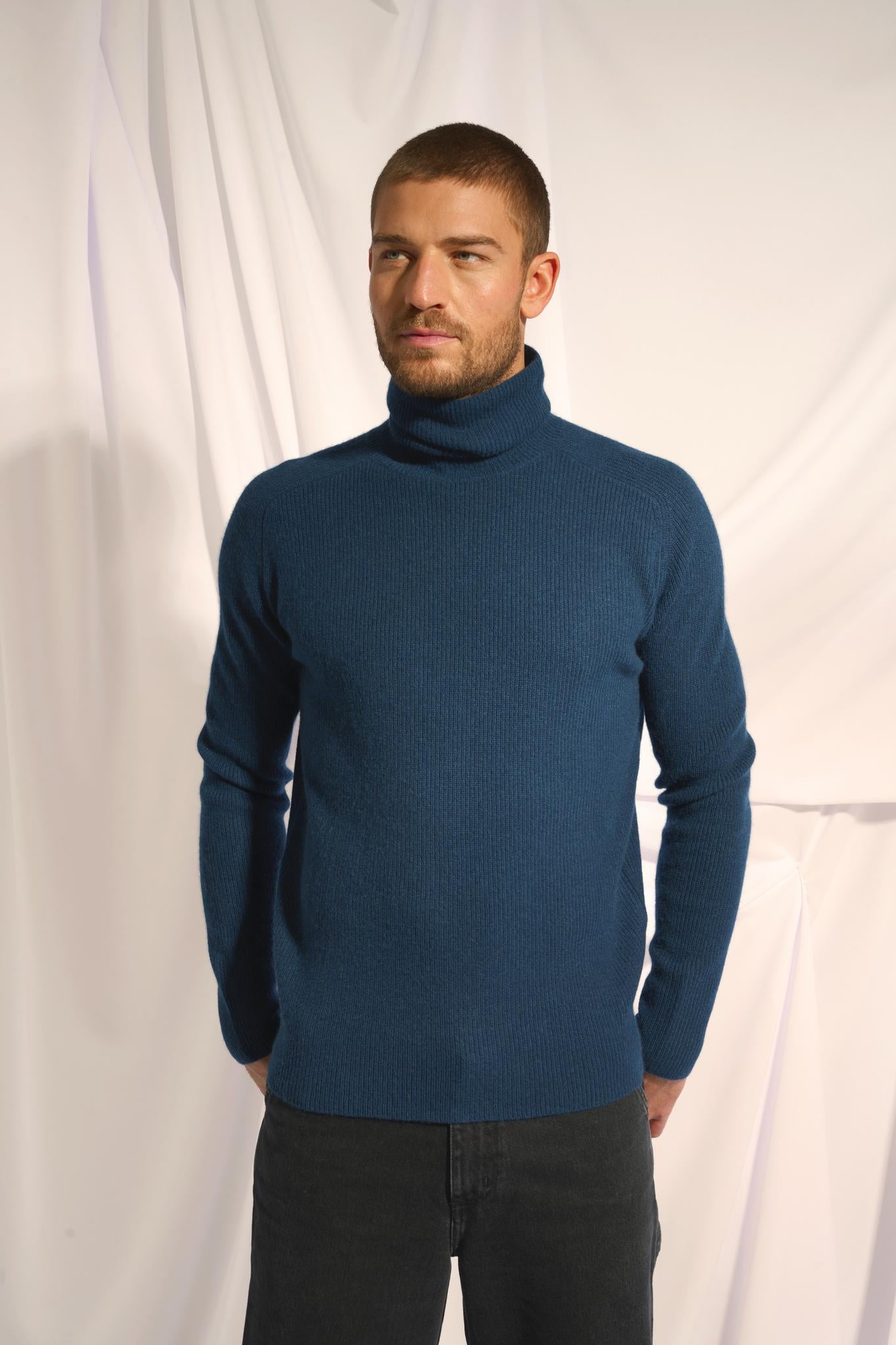 GYALWA pull col roulé bleu pétrole