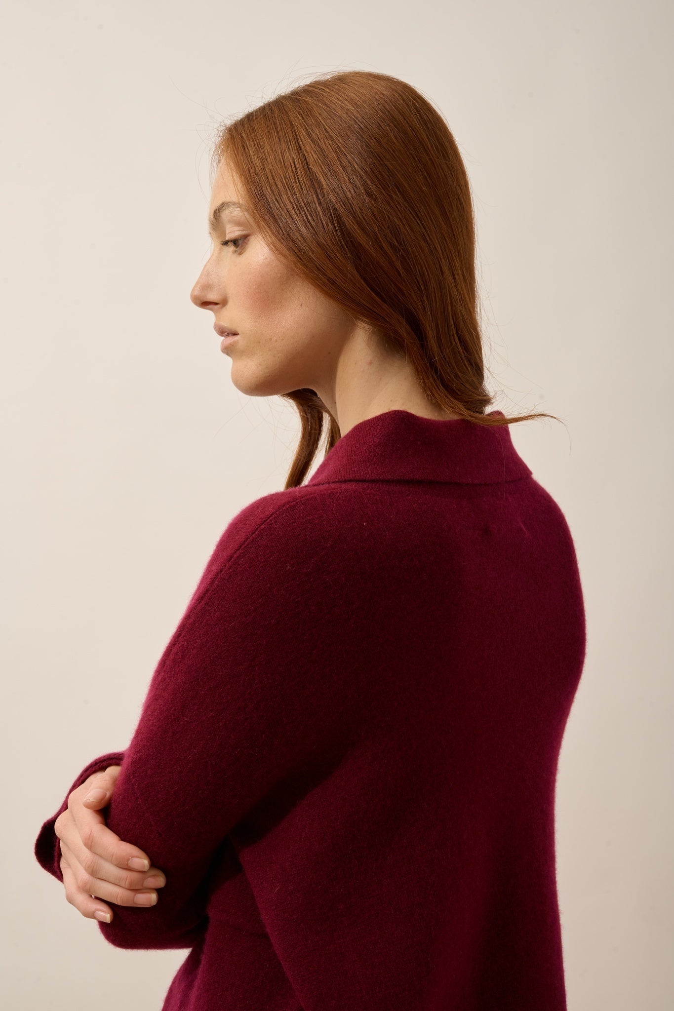 HEKLA button-down jacket with burgundy shirt collar