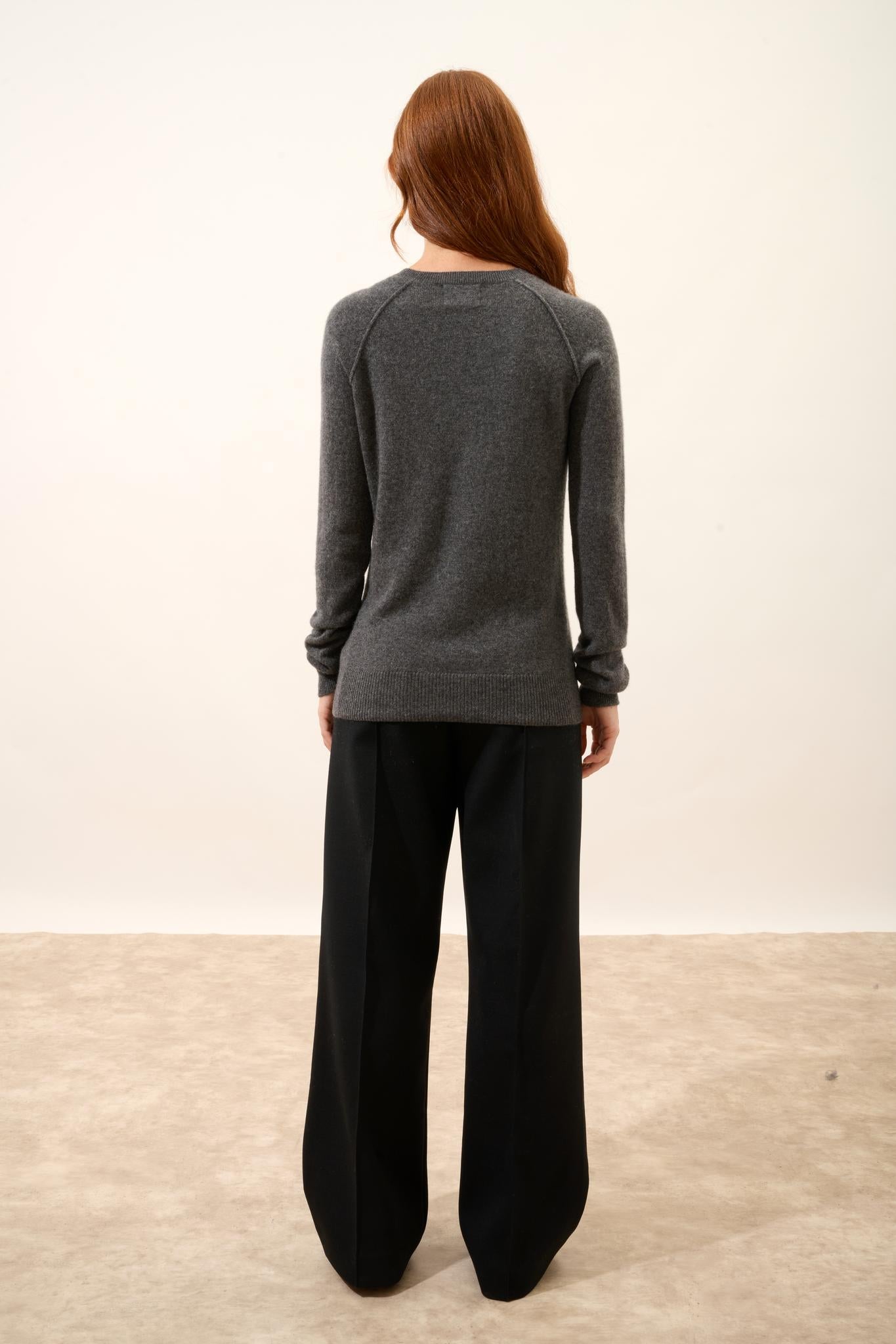 HELEN pull col rond anthracite chiné