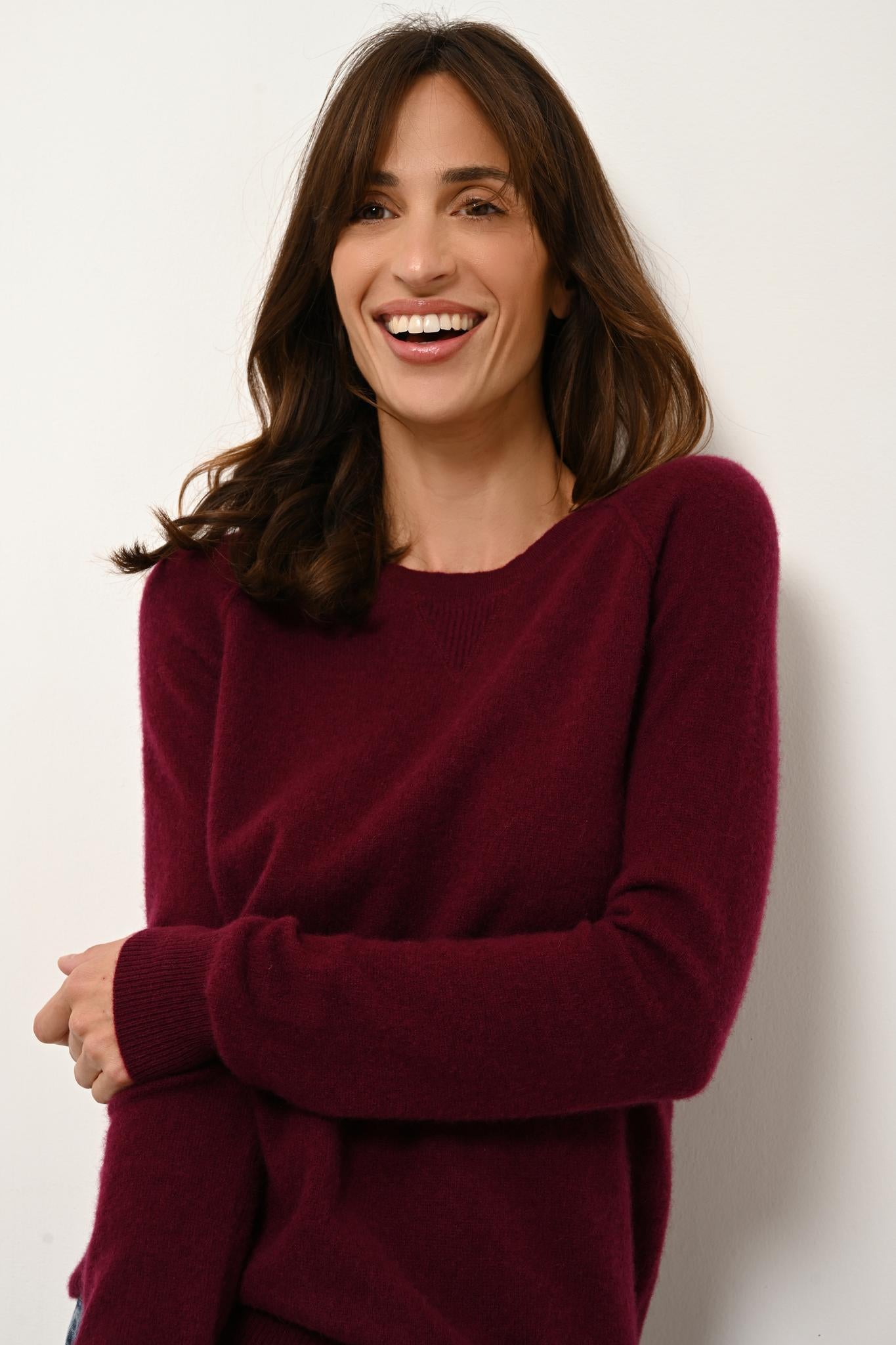 HELEN pull col rond bordeaux