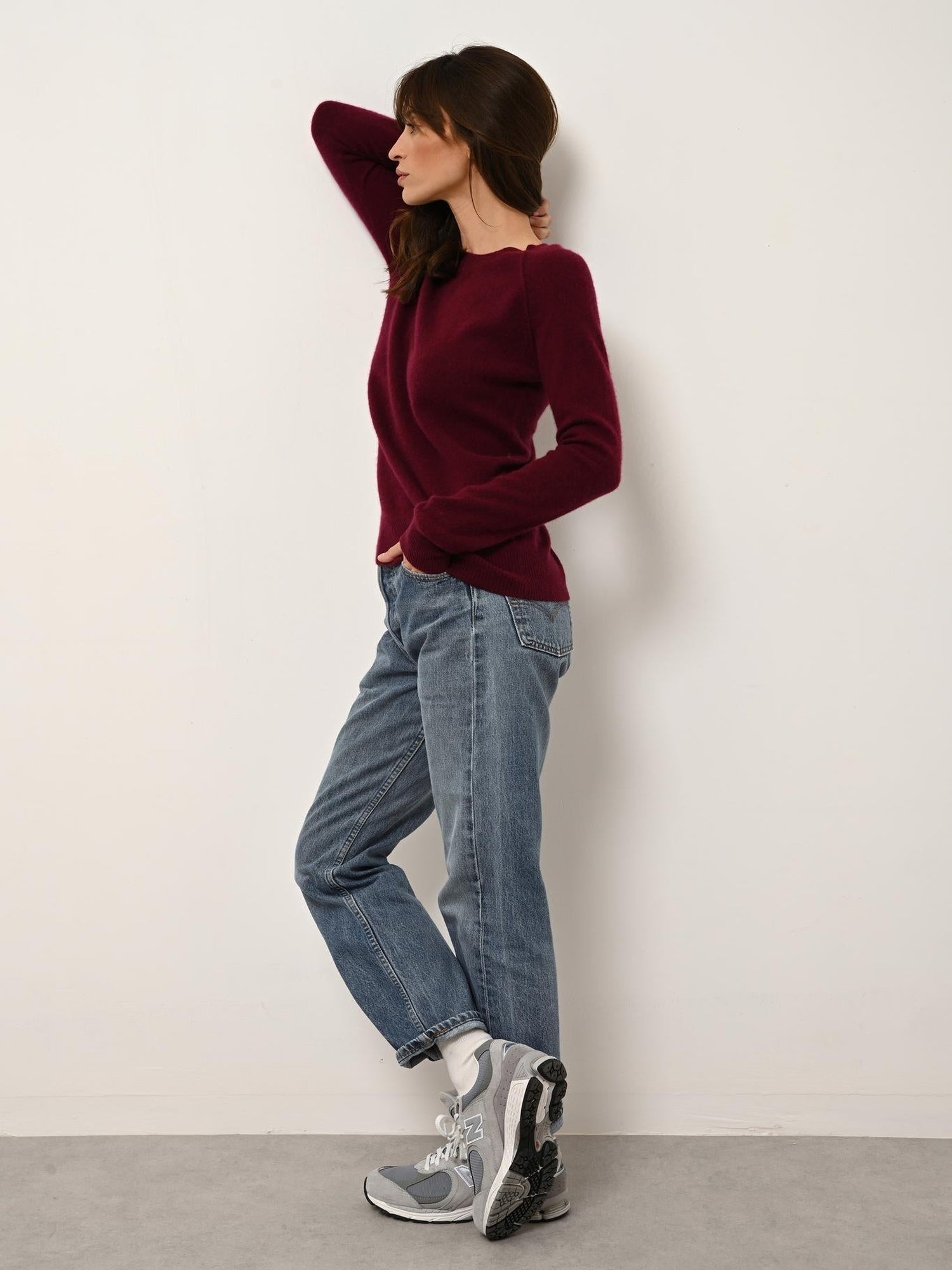 HELEN pull col rond bordeaux