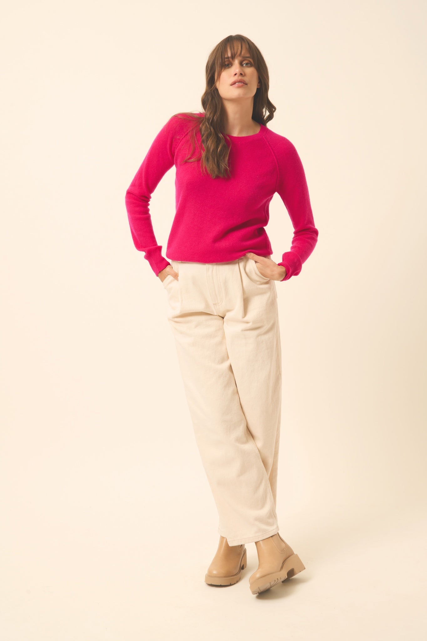 HELEN pull col rond fuchsia