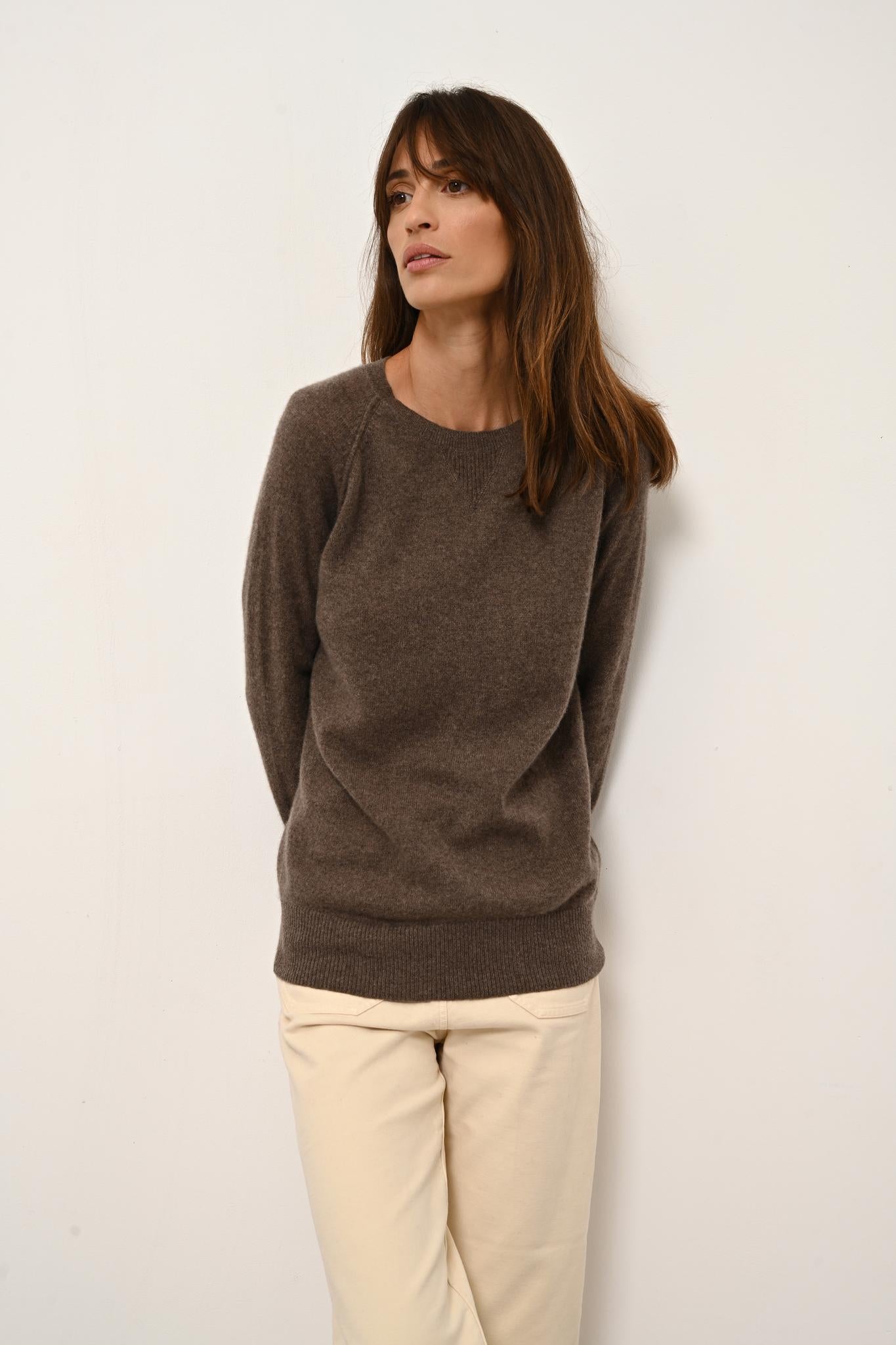 HELEN pull col rond taupe chiné