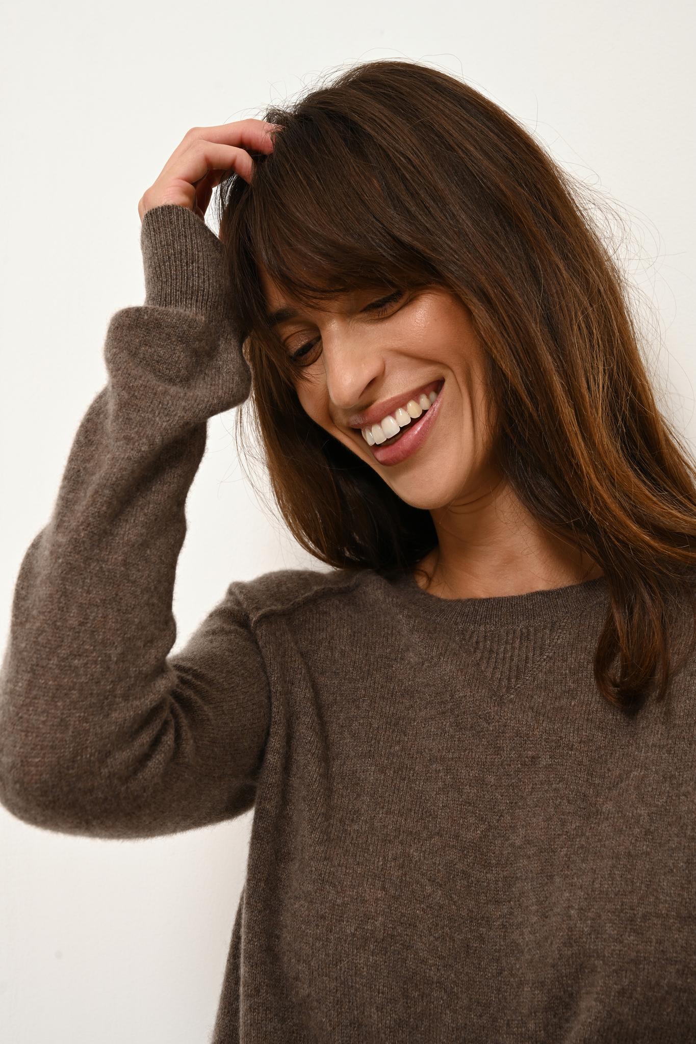 HELEN pull col rond taupe chiné