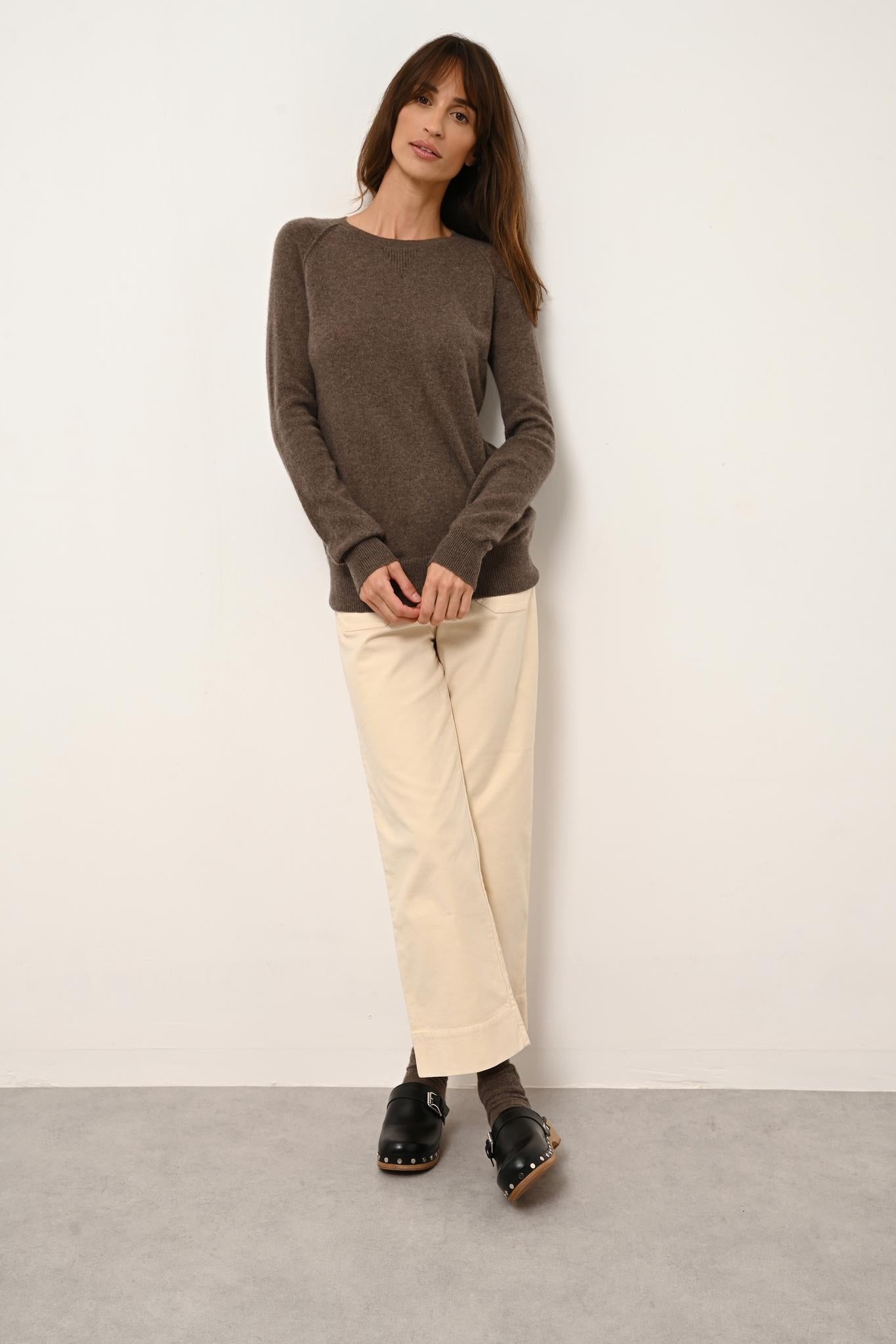 HELEN pull col rond taupe chiné