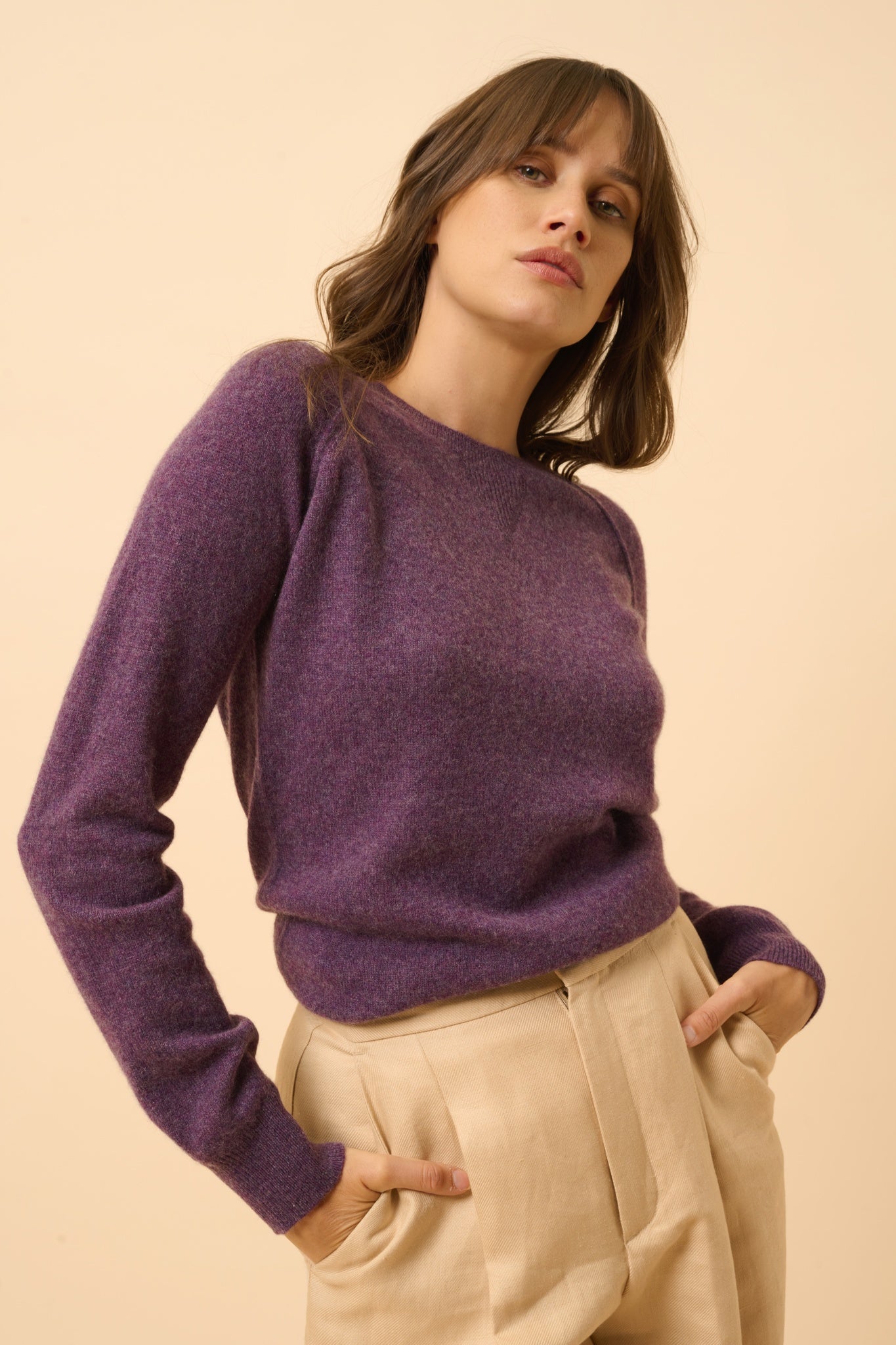 HELEN pull col rond violet chiné