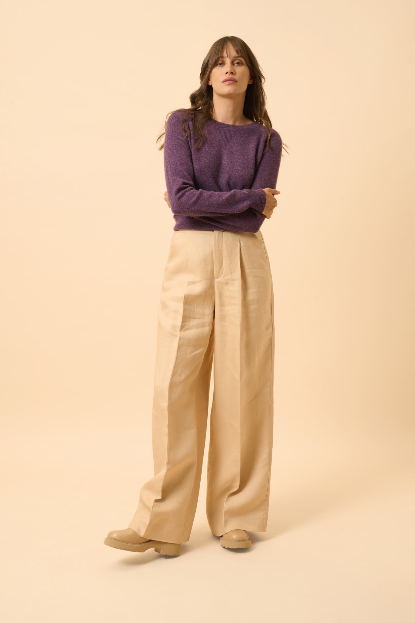 HELEN pull col rond violet chiné