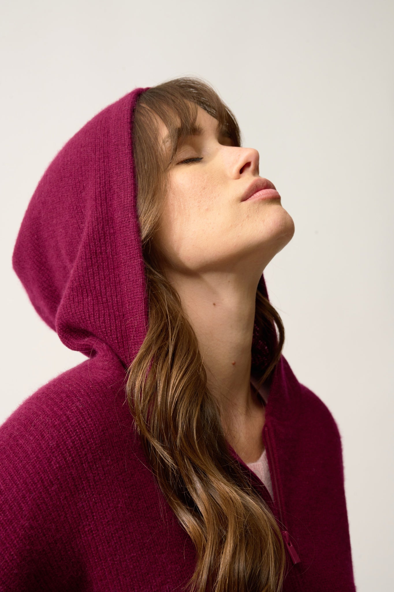 HELGA burgundy hooded zip-neck cardigan