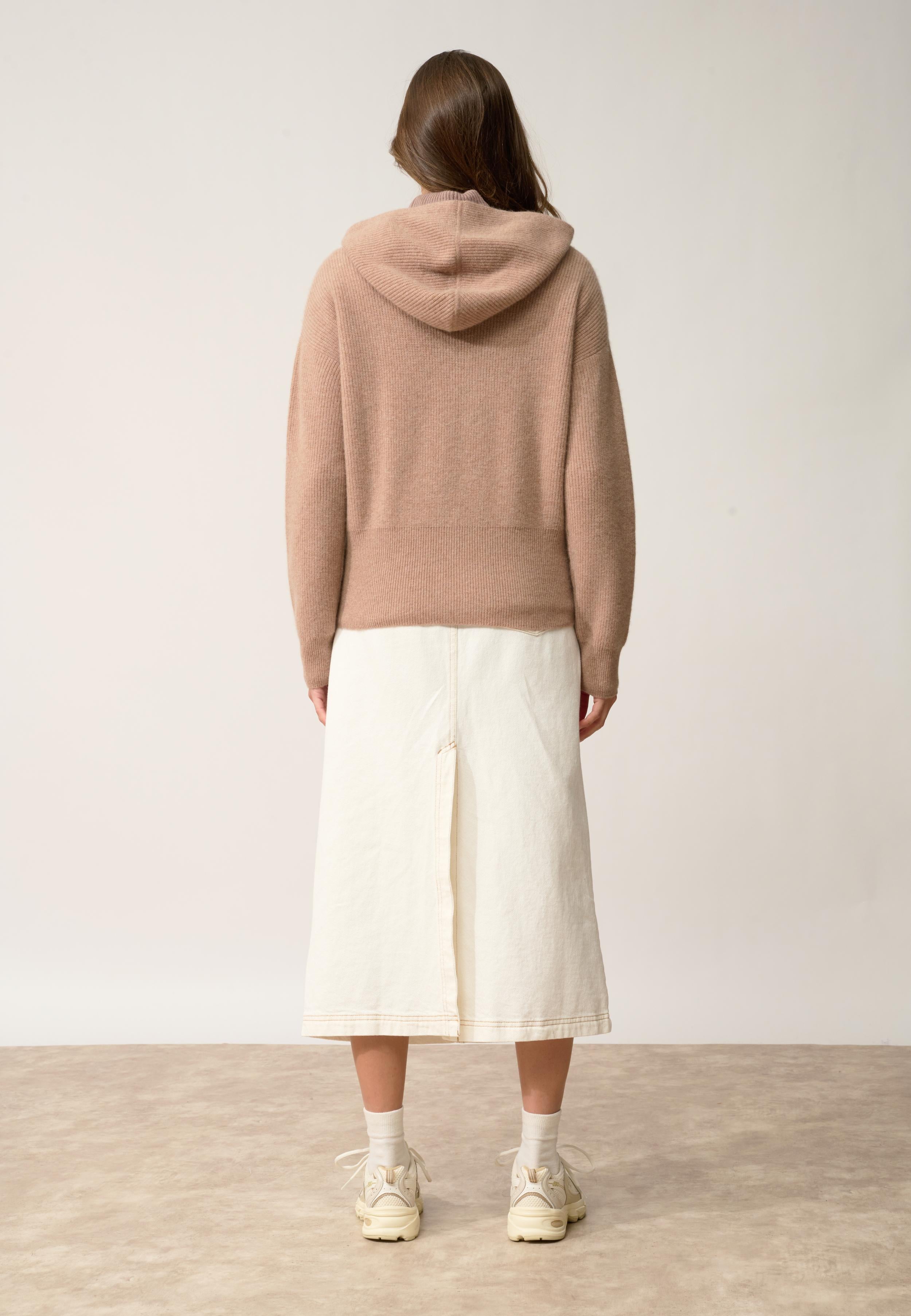 HELGA gilet col zippé capuche camel chiné