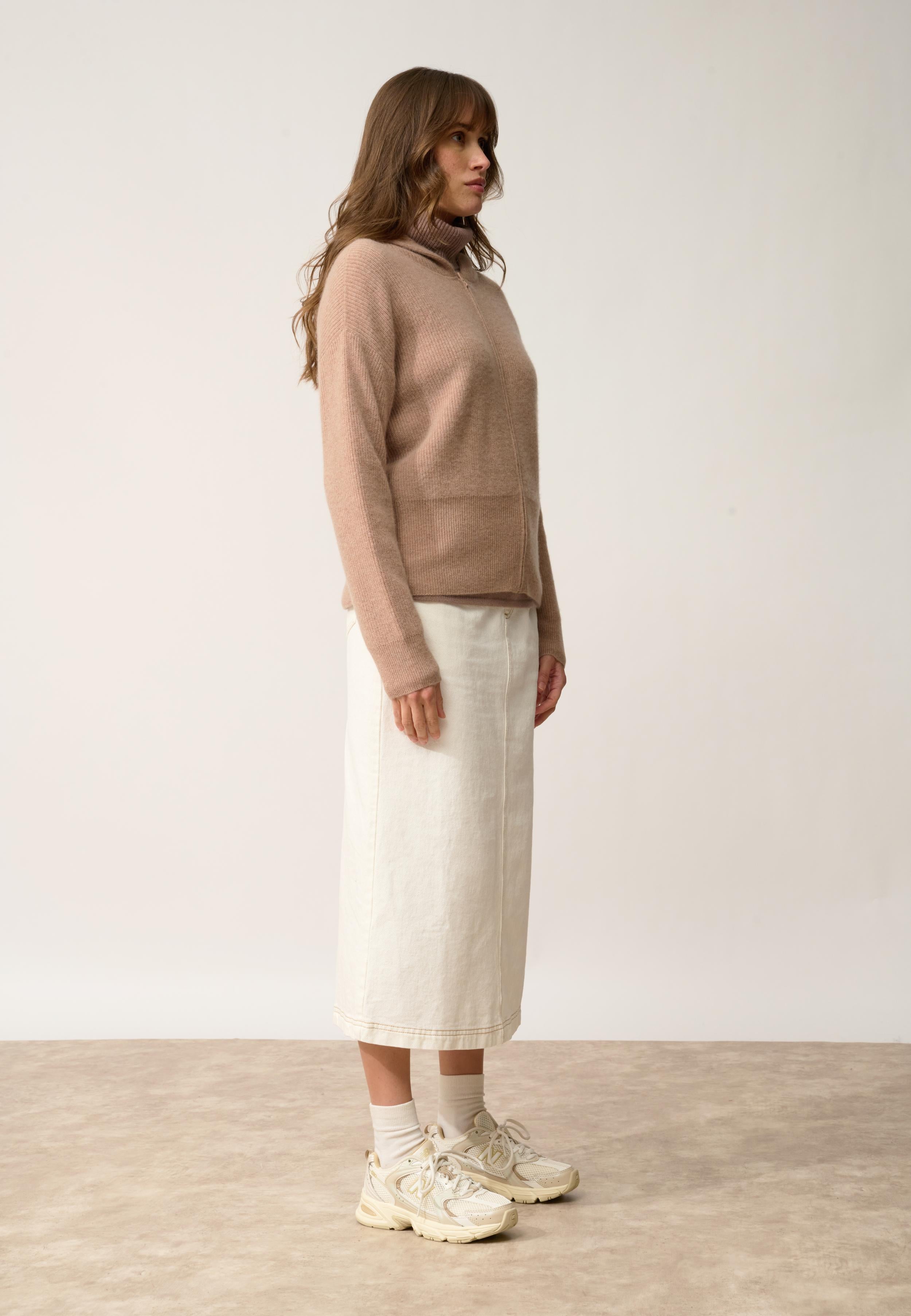 HELGA gilet col zippé capuche camel chiné
