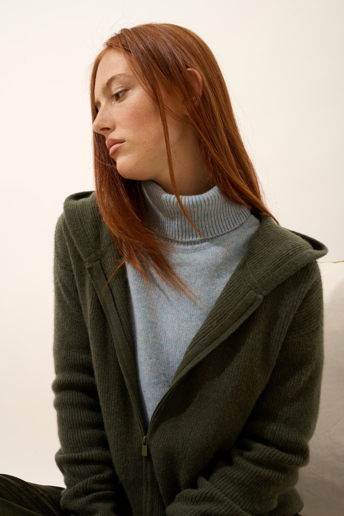 HELGA khaki hooded zip-neck vest