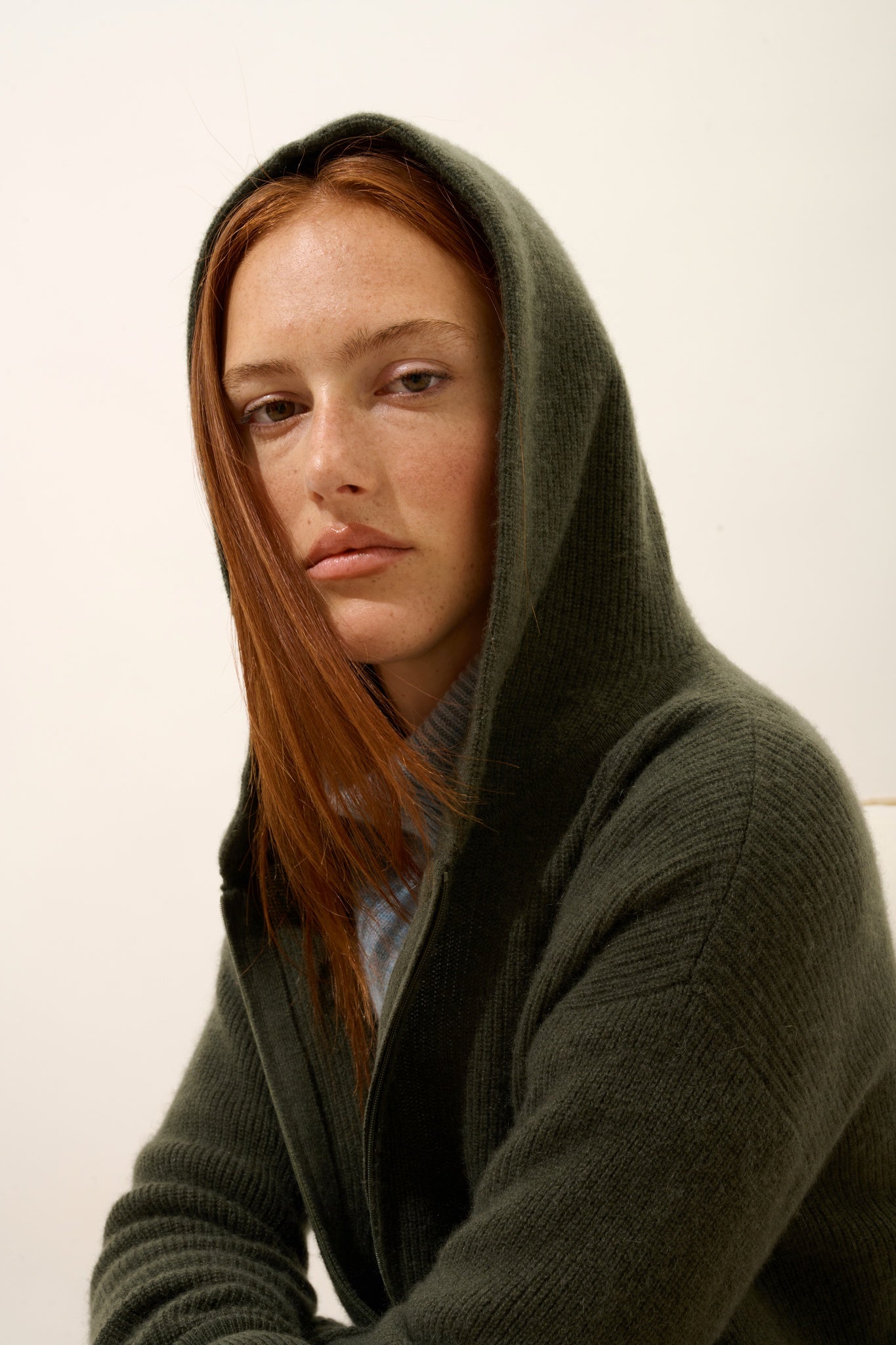 HELGA khaki hooded zip-neck vest