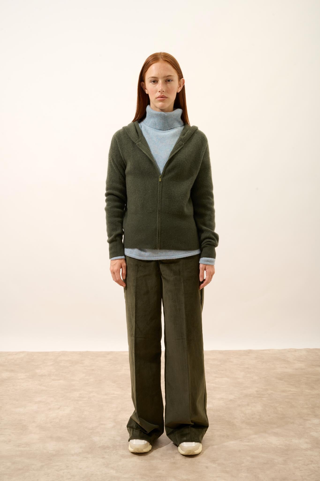 HELGA khaki hooded zip-neck vest