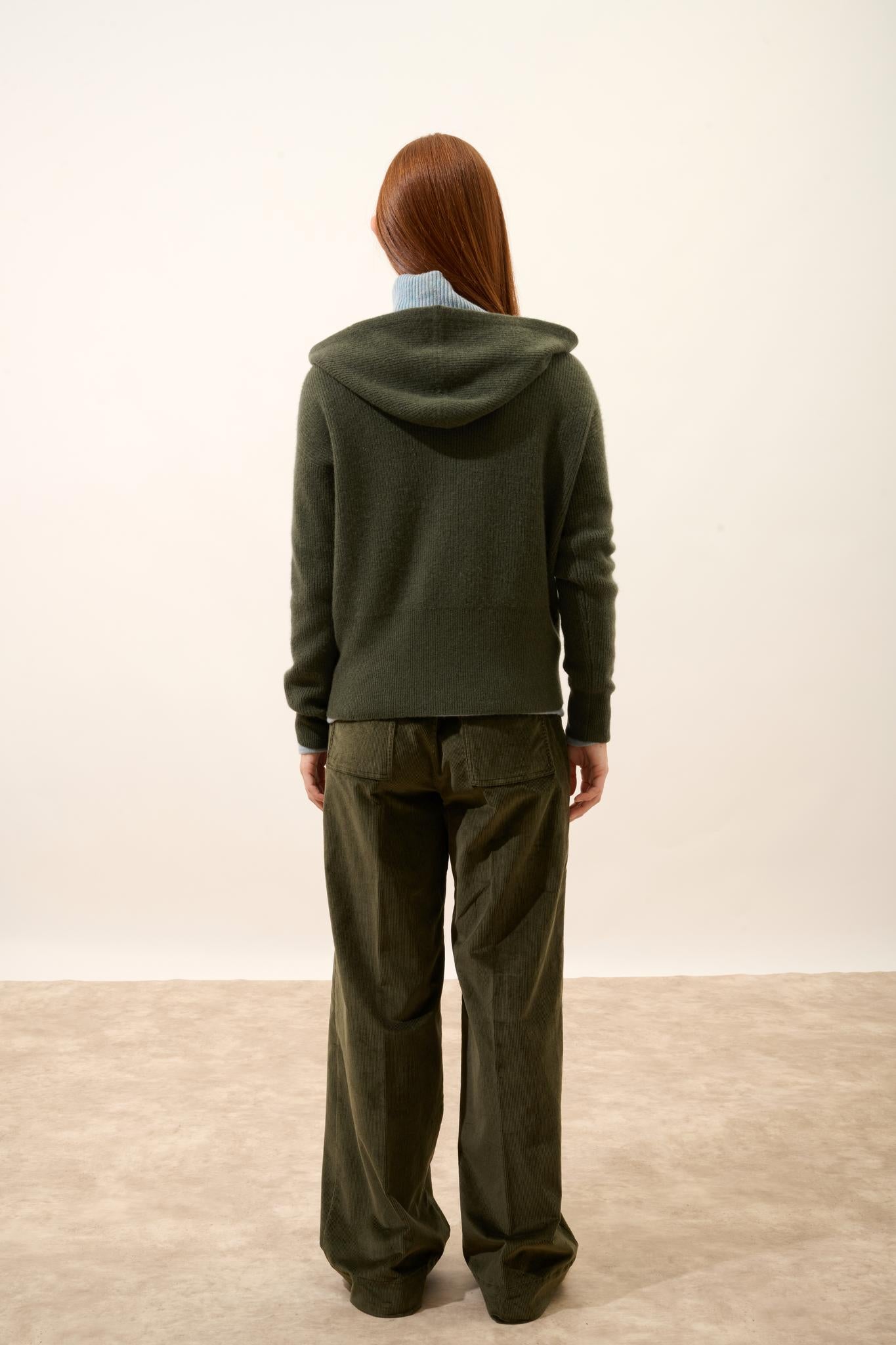 HELGA khaki hooded zip-neck vest