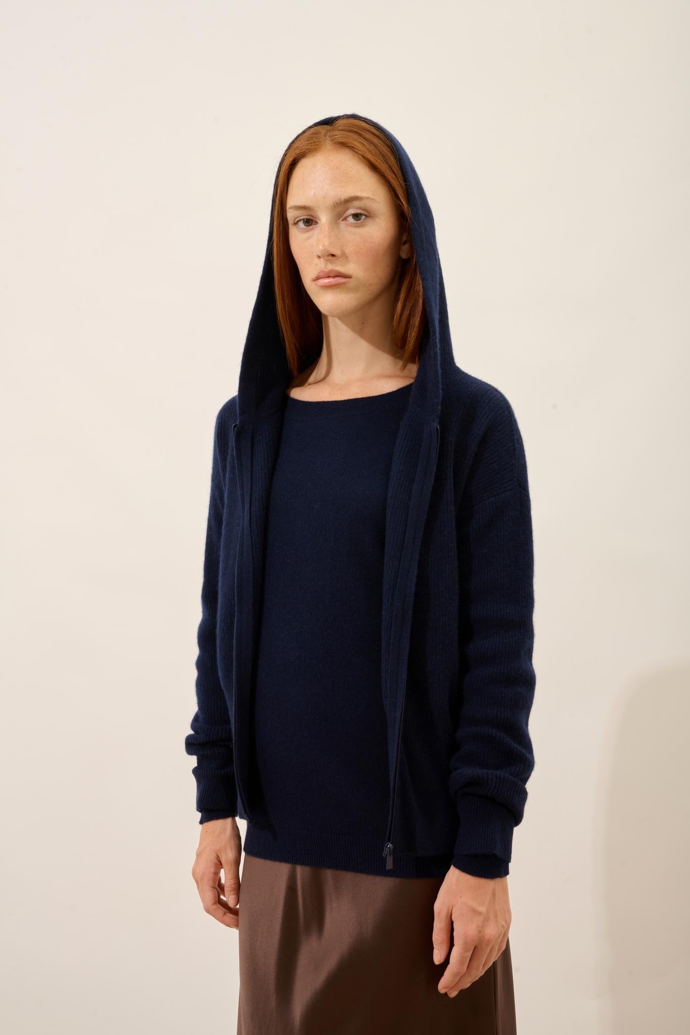 HELGA gilet col zippé capuche navy
