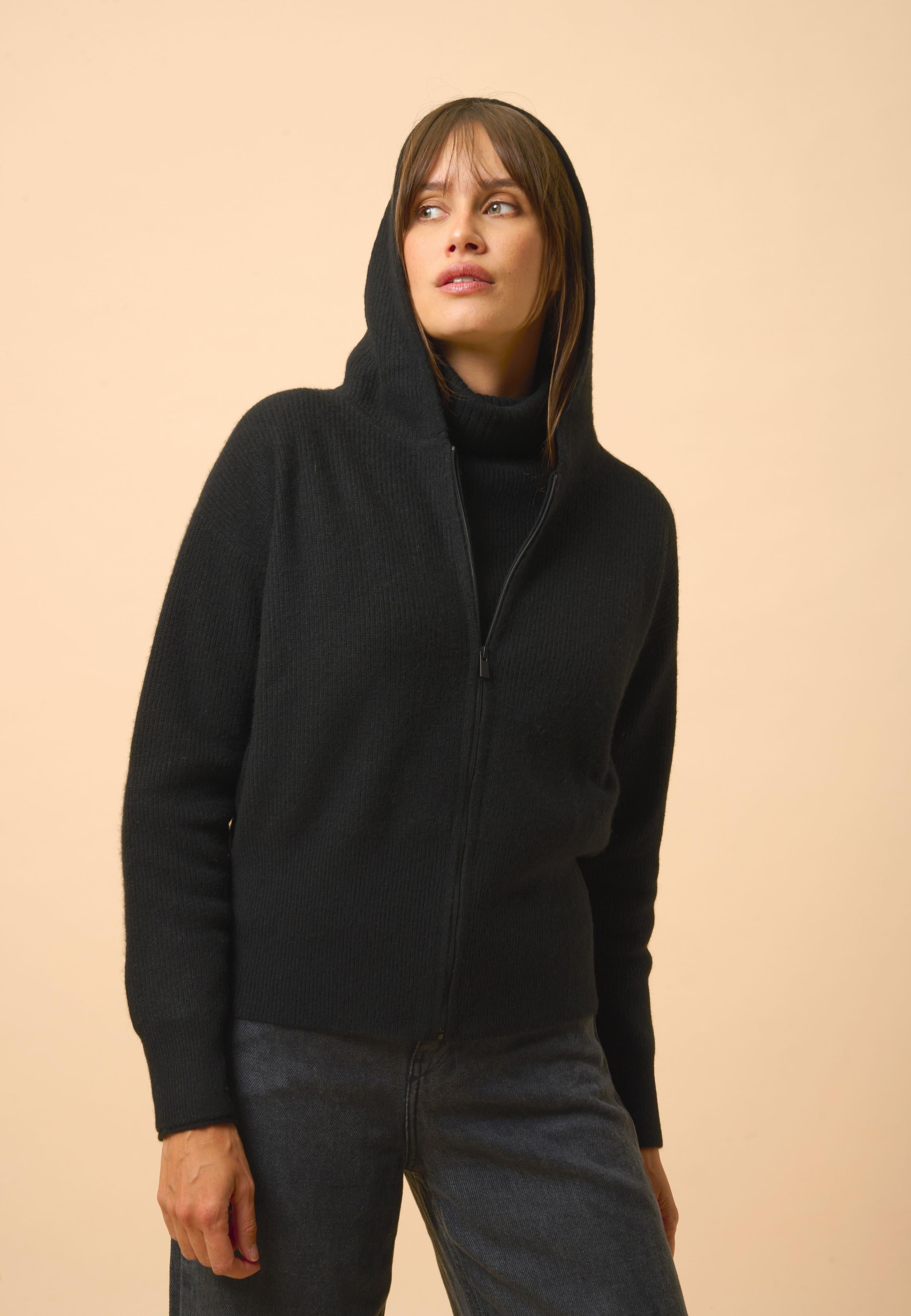 HELGA gilet col zippé capuche noir
