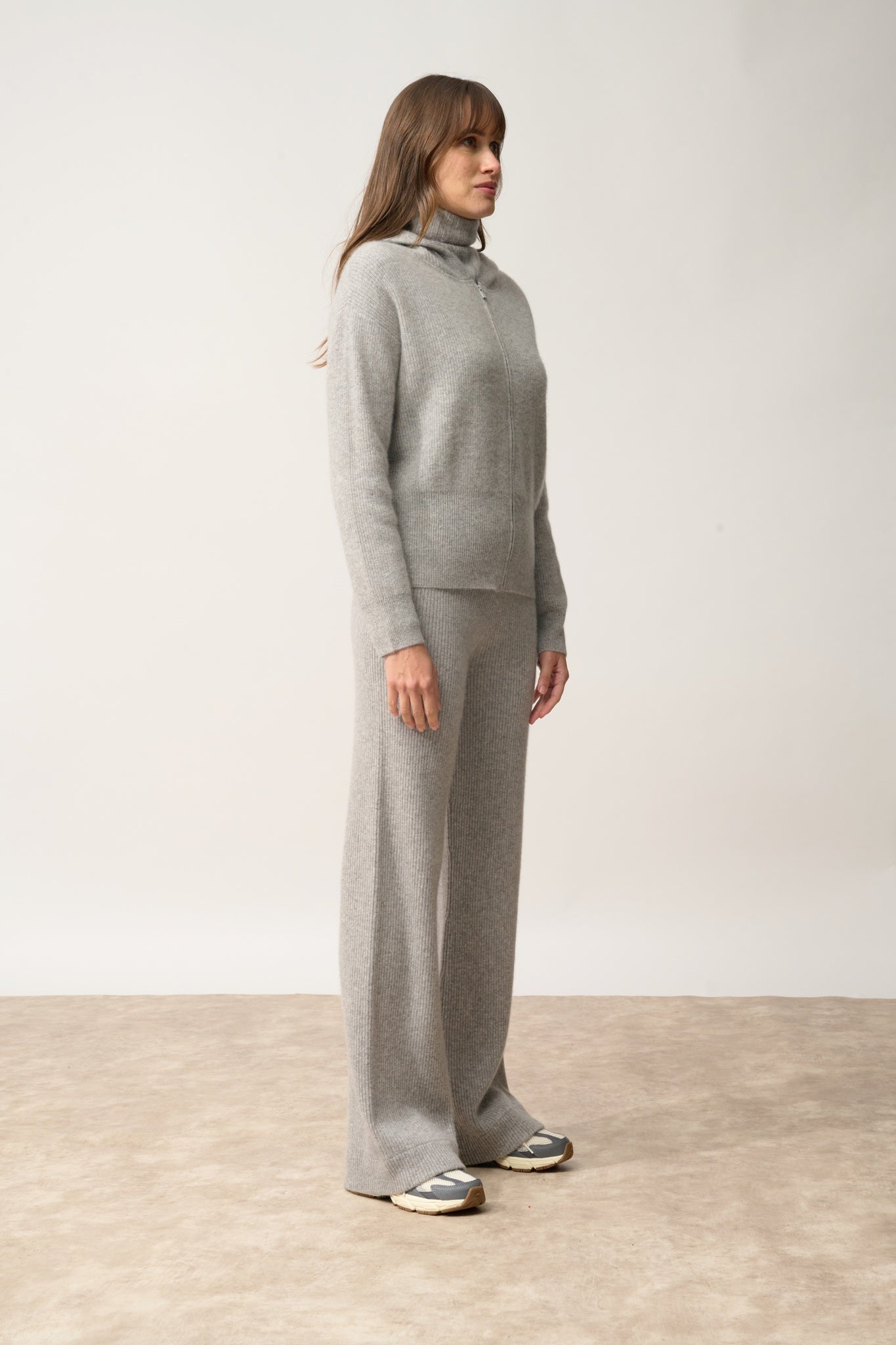 HELGA hooded zip-neck cardigan nuage chiné