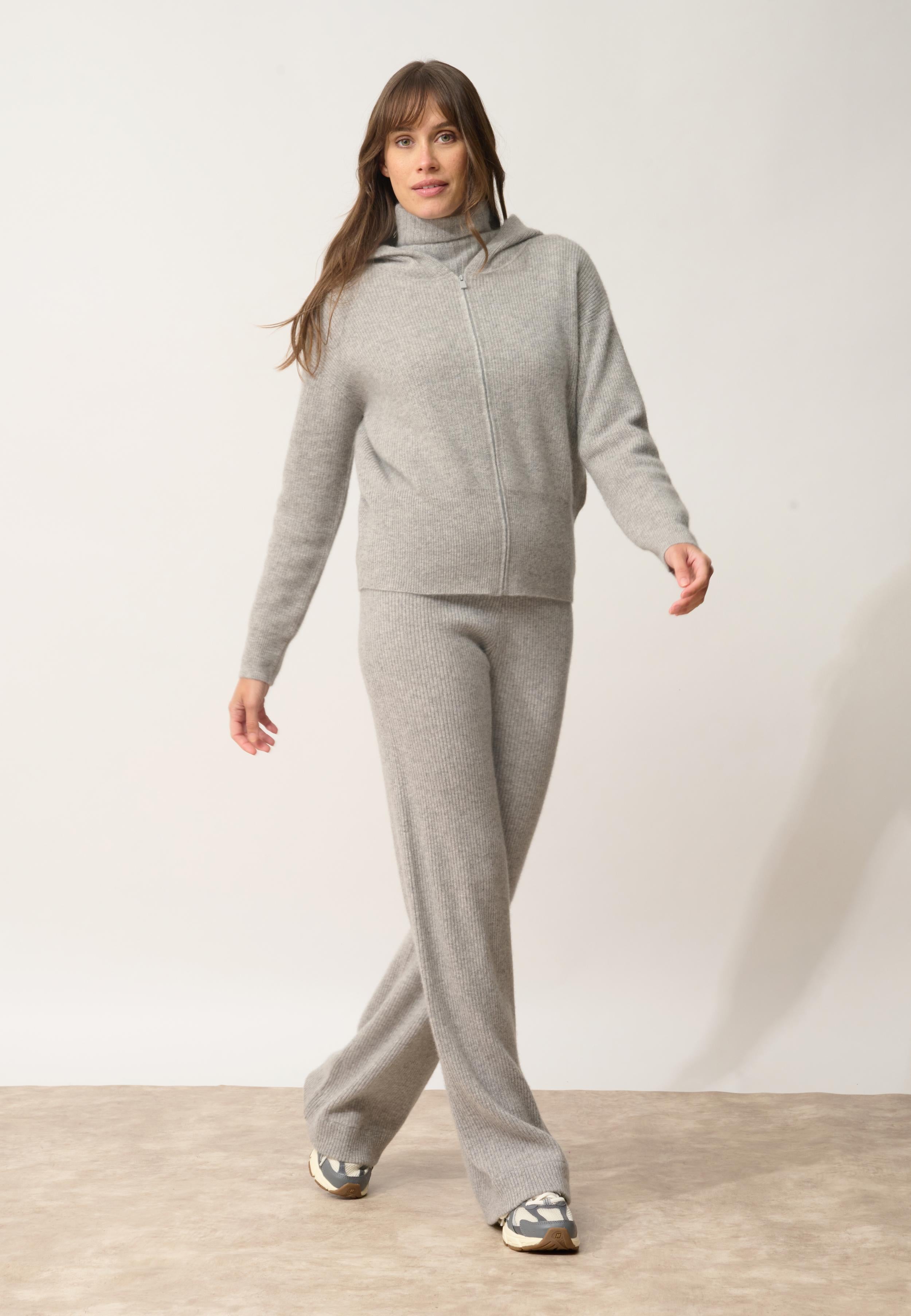 HELGA gilet col zippé capuche nuage chiné