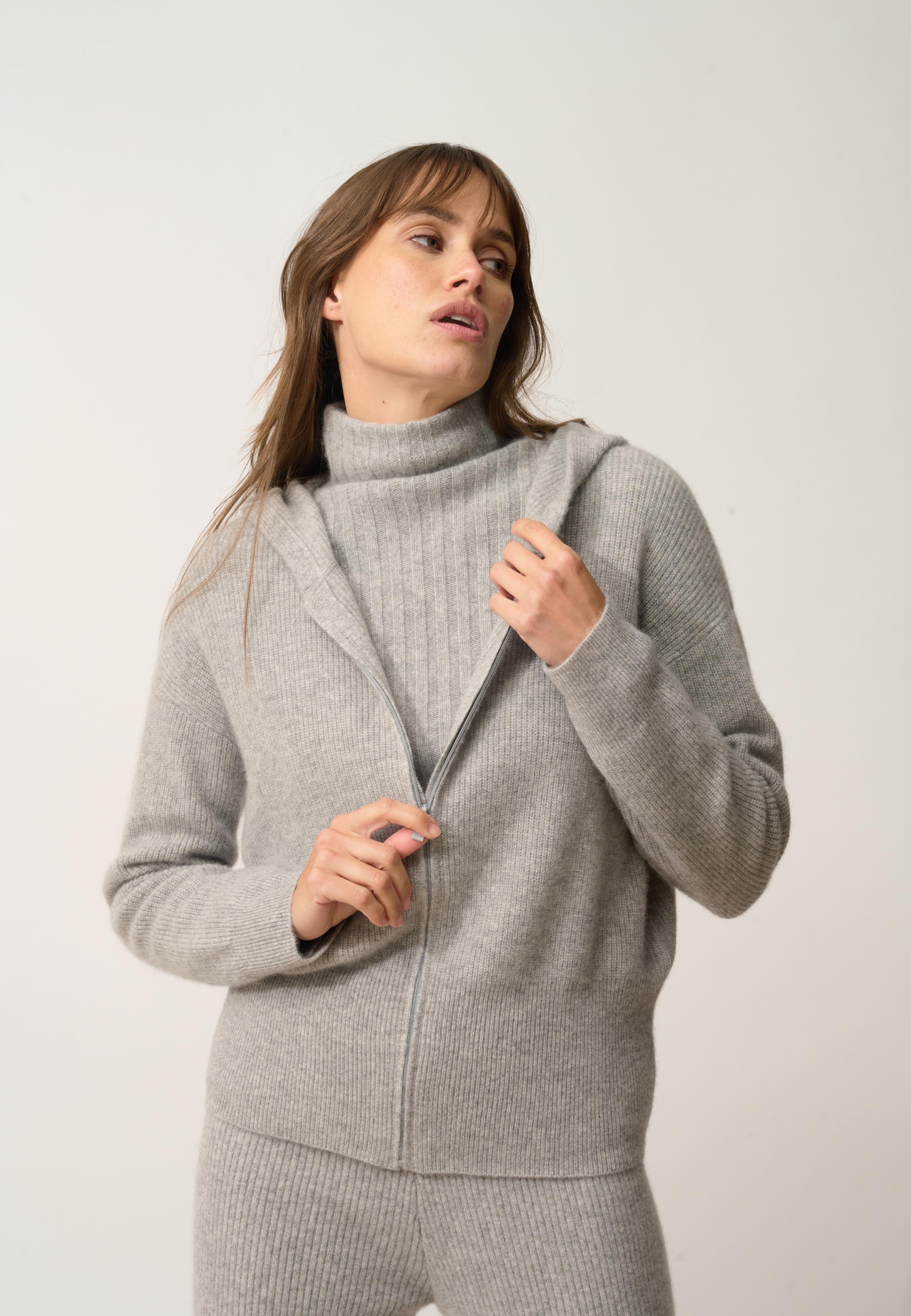HELGA gilet col zippé capuche nuage chiné