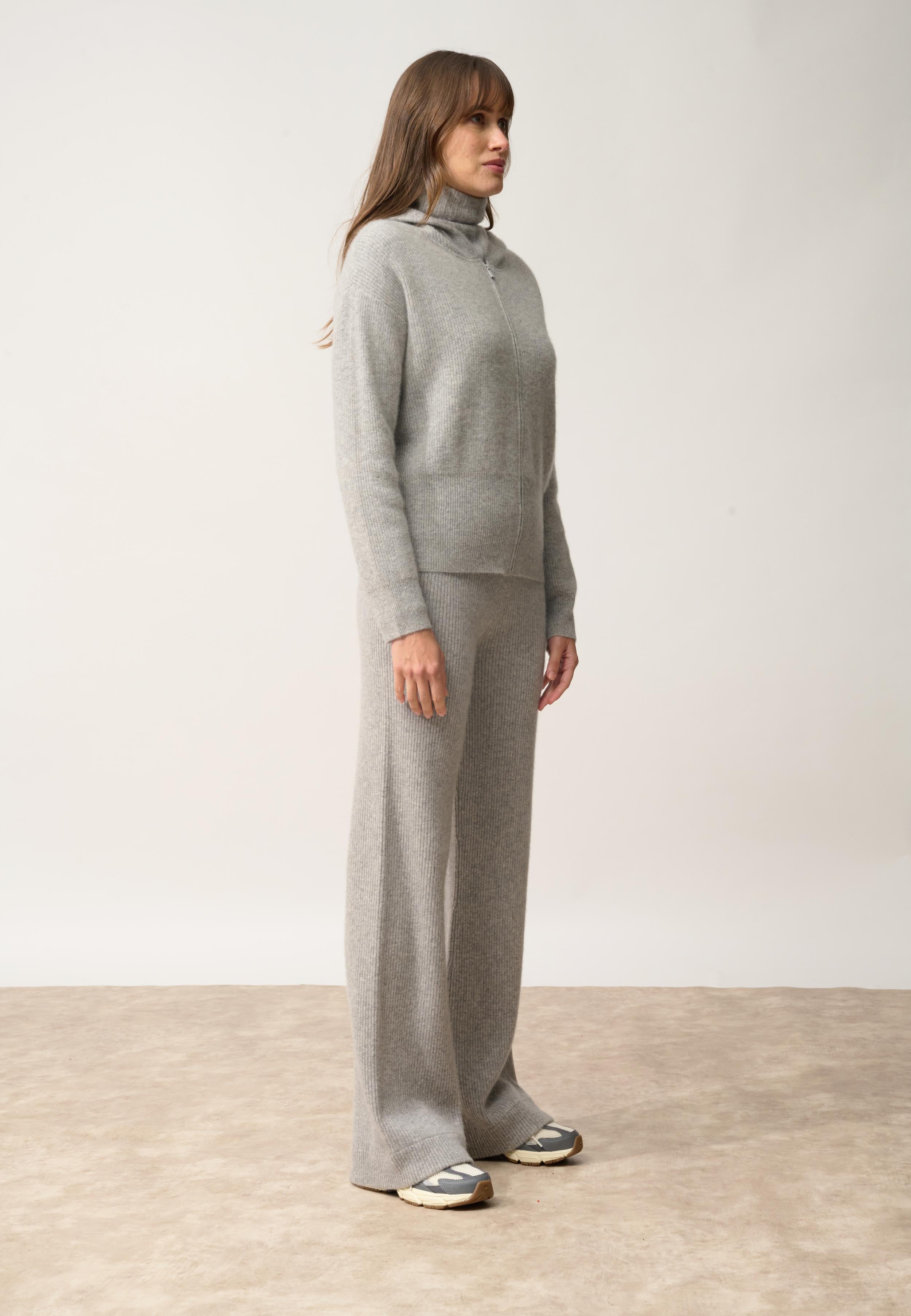 HELGA gilet col zippé capuche nuage chiné
