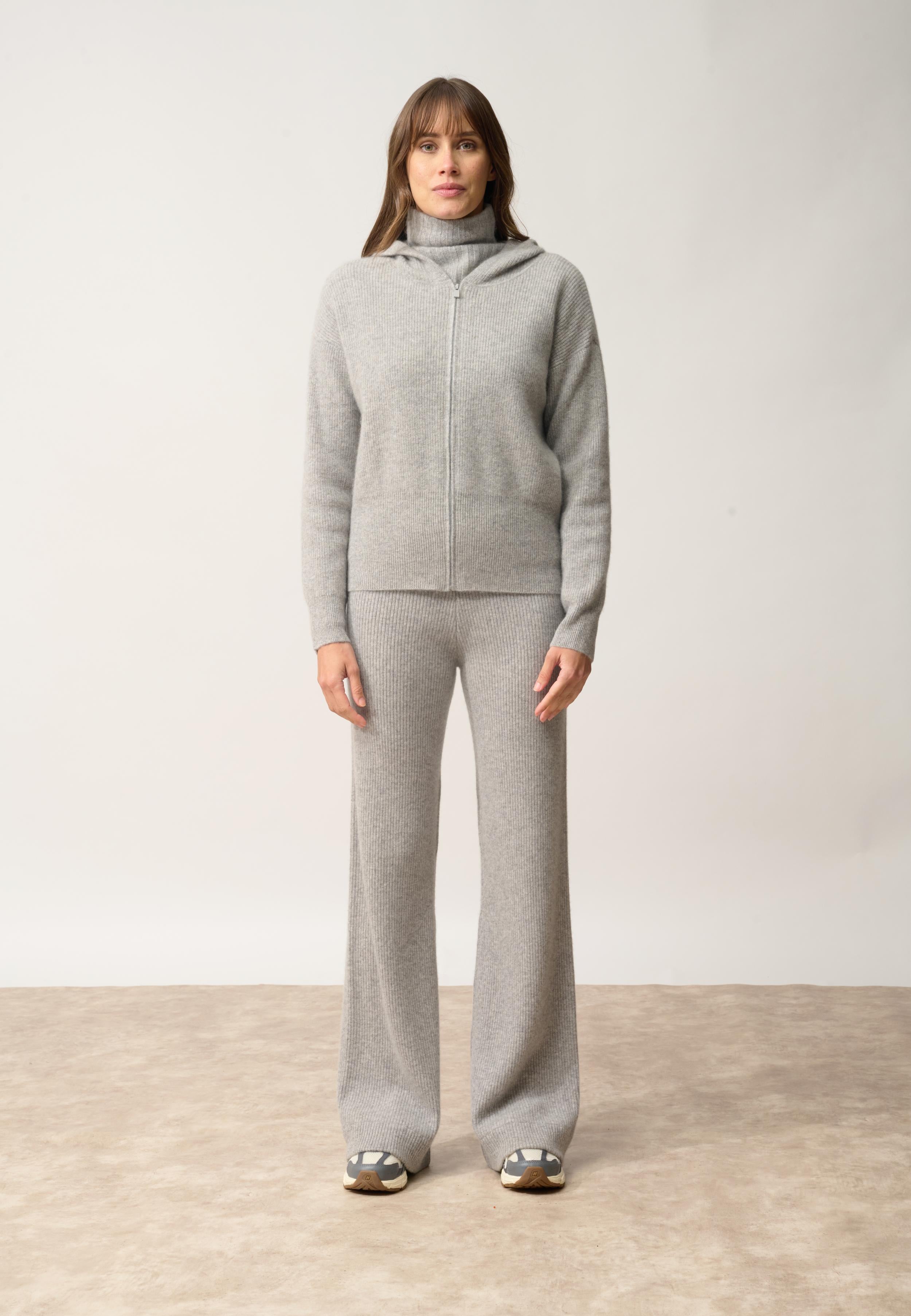 HELGA gilet col zippé capuche nuage chiné