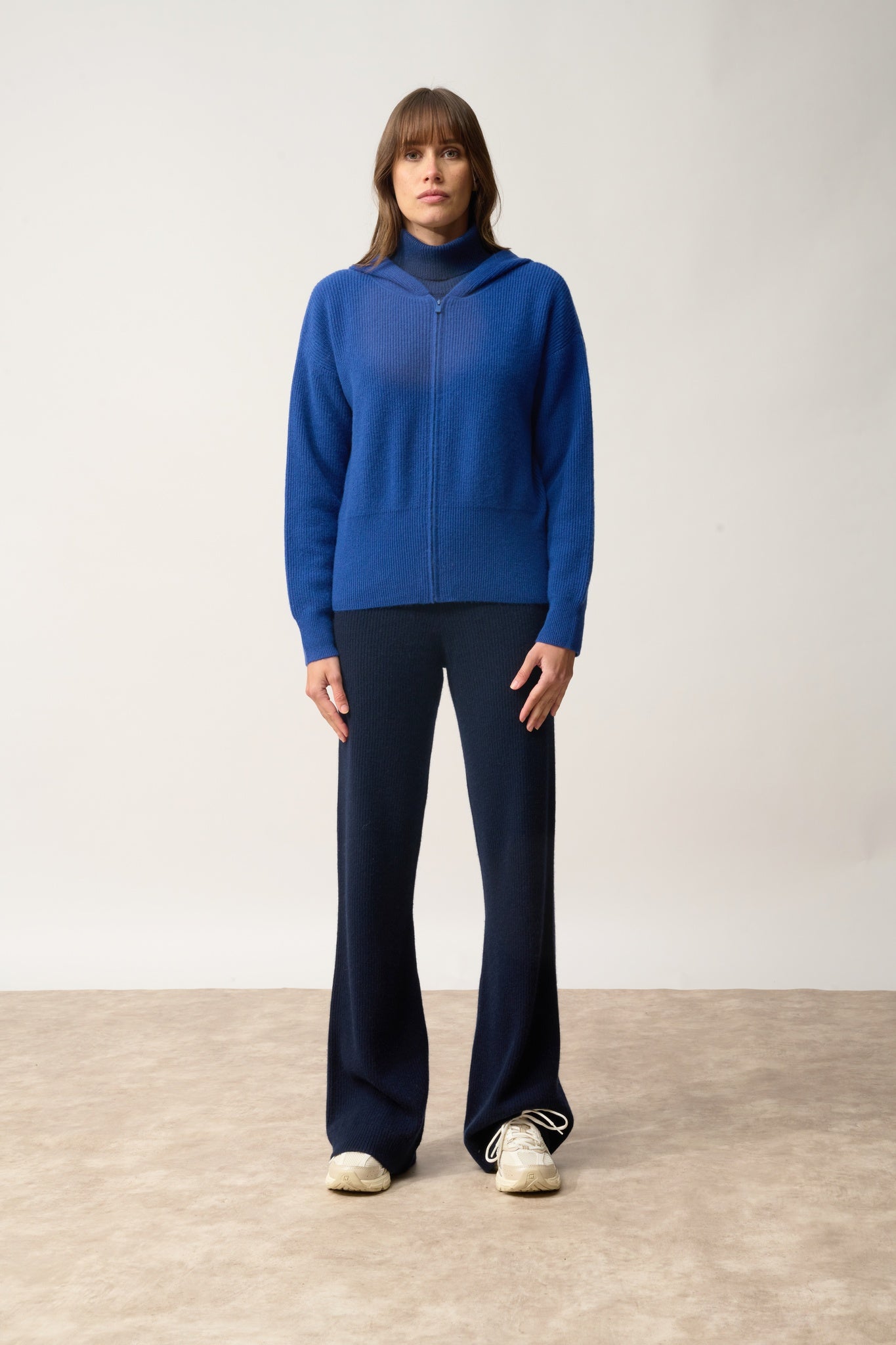 HELGA ultramarine hooded zip-neck cardigan